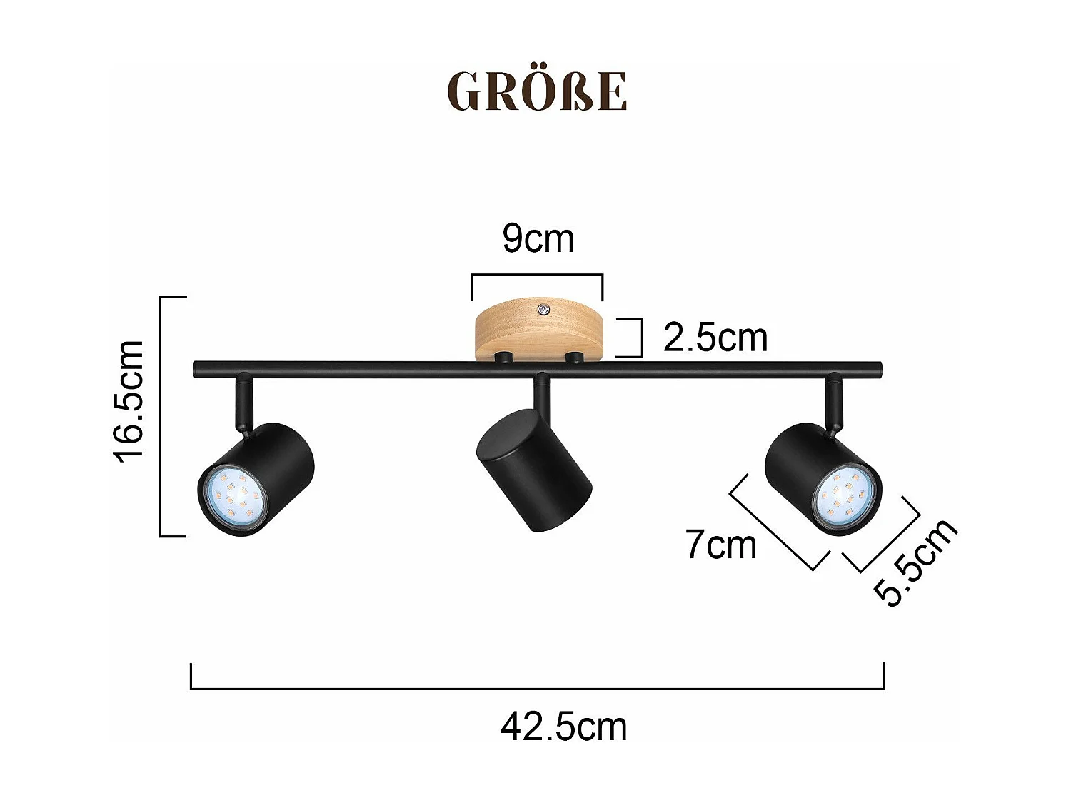 NETTLIFE 3-płomienna lampa sufitowa LED - czarna lampa sufitowa GU10 Obrotowy reflektor Drewniany kinkiet Reflektor ścienny do salonu sypialni Bez żarówki