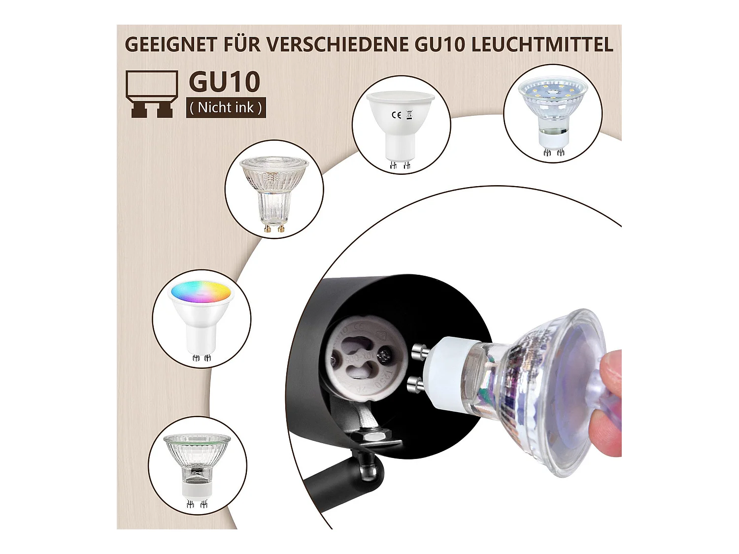 NETTLIFE Opbouwspot Hout zwart rond 3-lichts GU10 Fitting draaibar Plafondspot Hoogwaardig   Max.25W Vintage Plafondlamp
