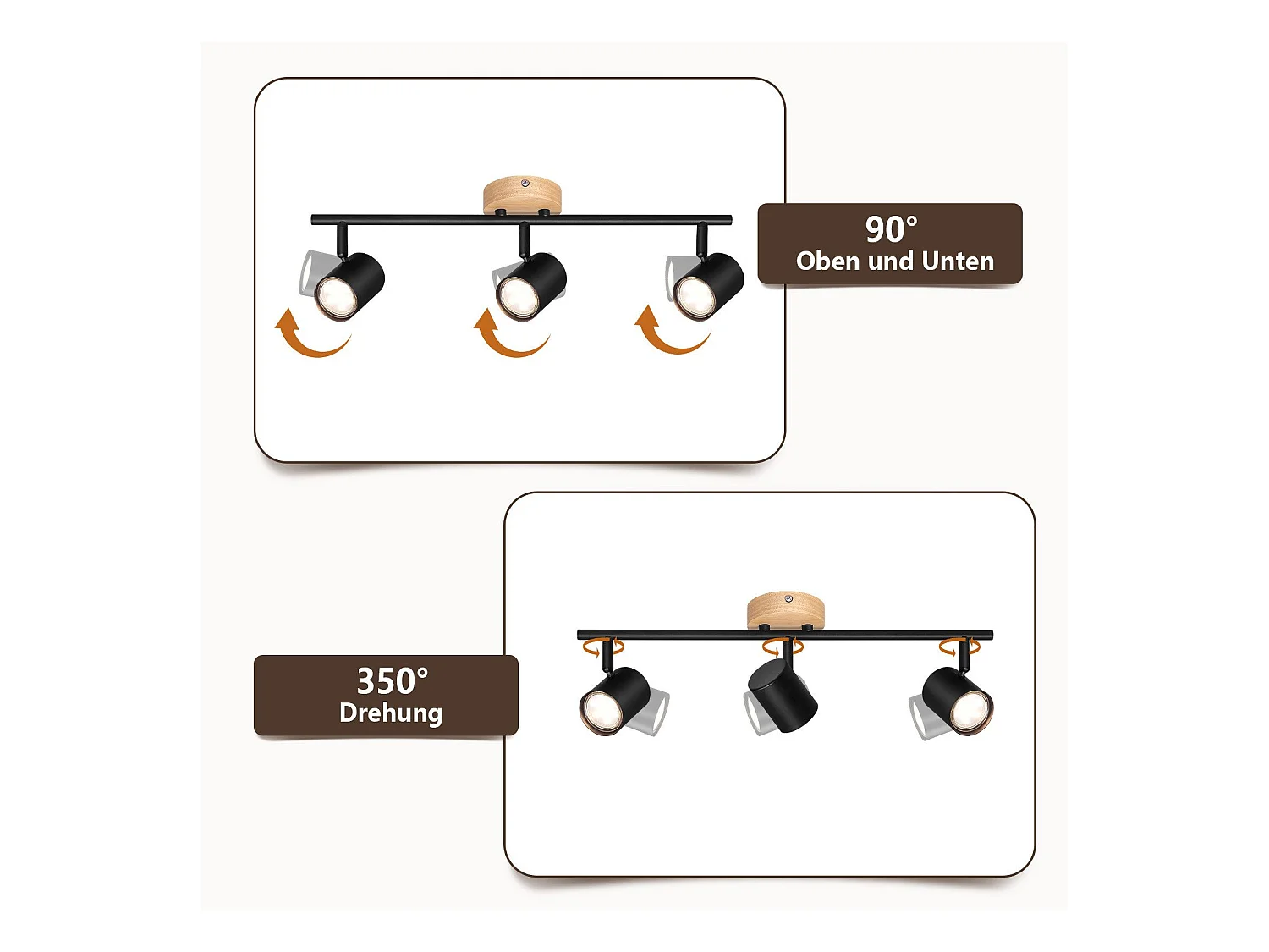 NETTLIFE Opbouwspot Hout zwart rond 3-lichts GU10 Fitting draaibar Plafondspot Hoogwaardig   Max.25W Vintage Plafondlamp