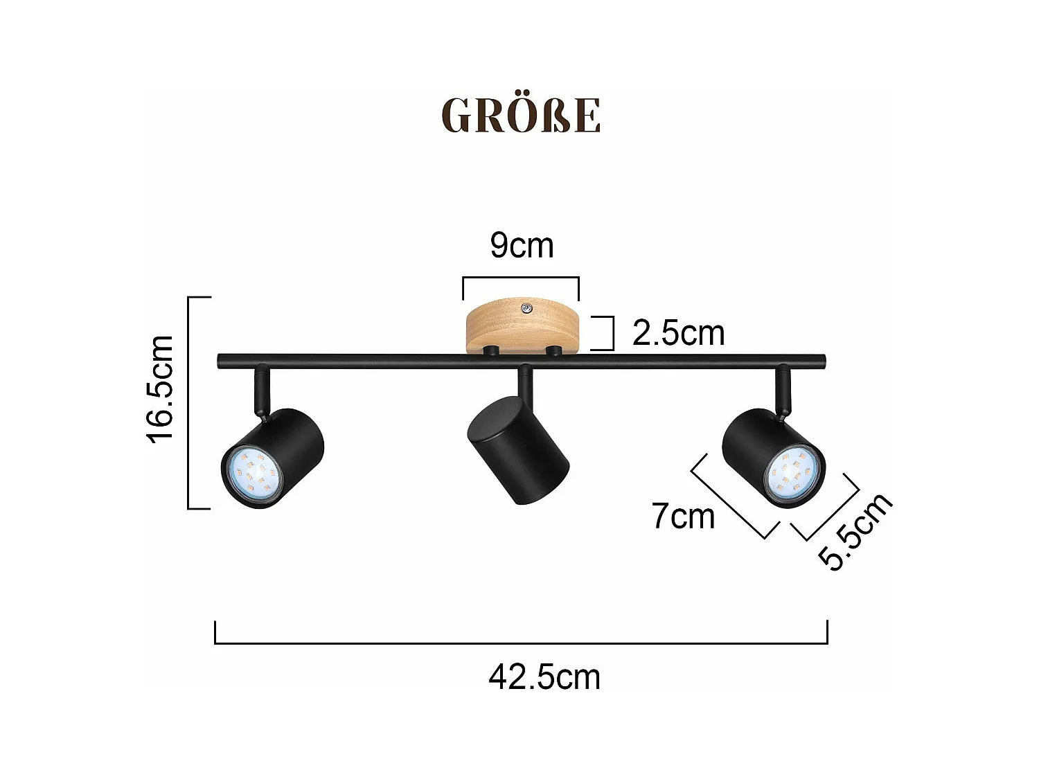 NETTLIFE Opbouwspot Hout zwart rond 3-lichts GU10 Fitting draaibar Plafondspot Hoogwaardig   Max.25W Vintage Plafondlamp