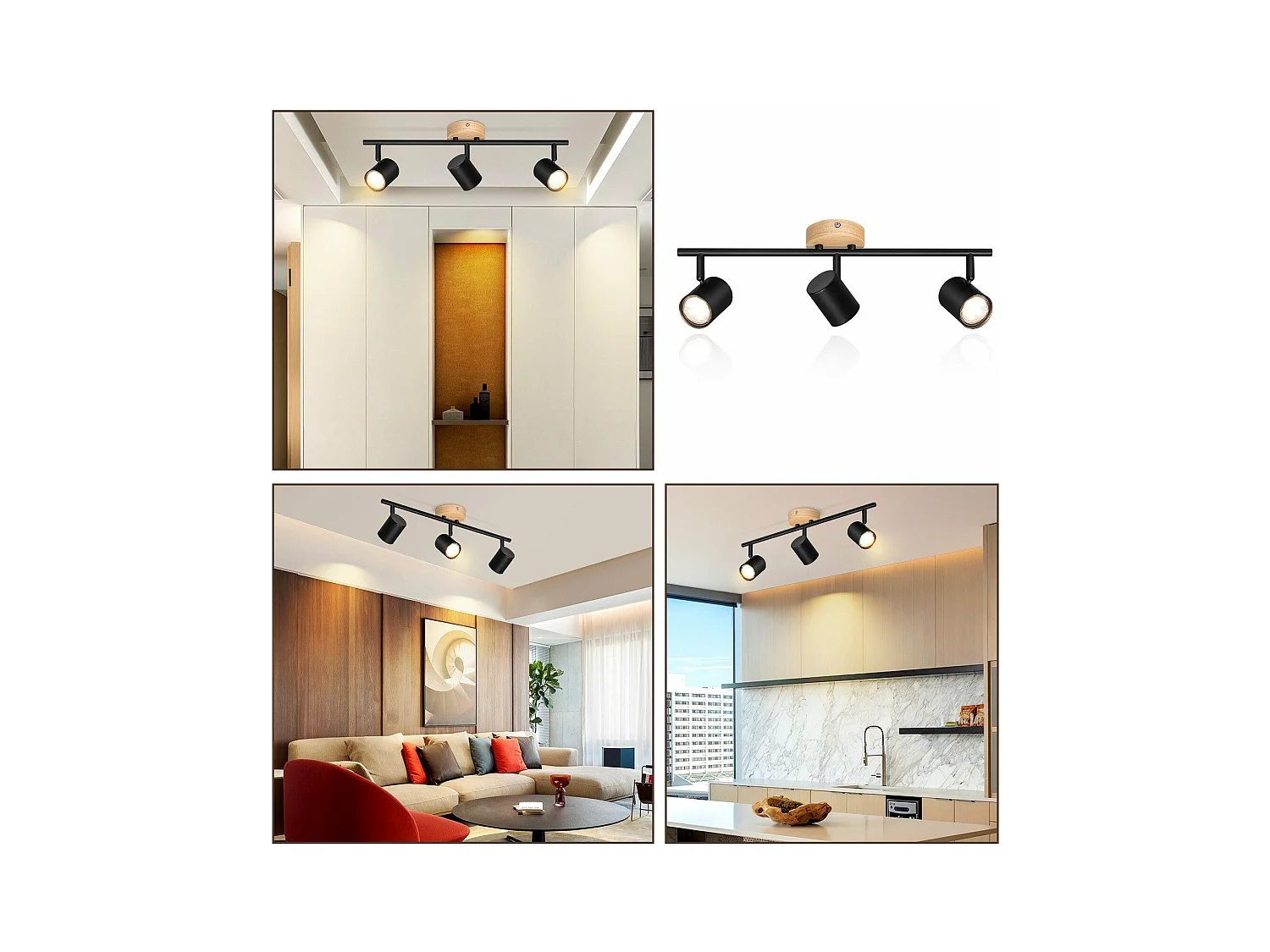 NETTLIFE Opbouwspot Hout zwart rond 3-lichts GU10 Fitting draaibar Plafondspot Hoogwaardig   Max.25W Vintage Plafondlamp
