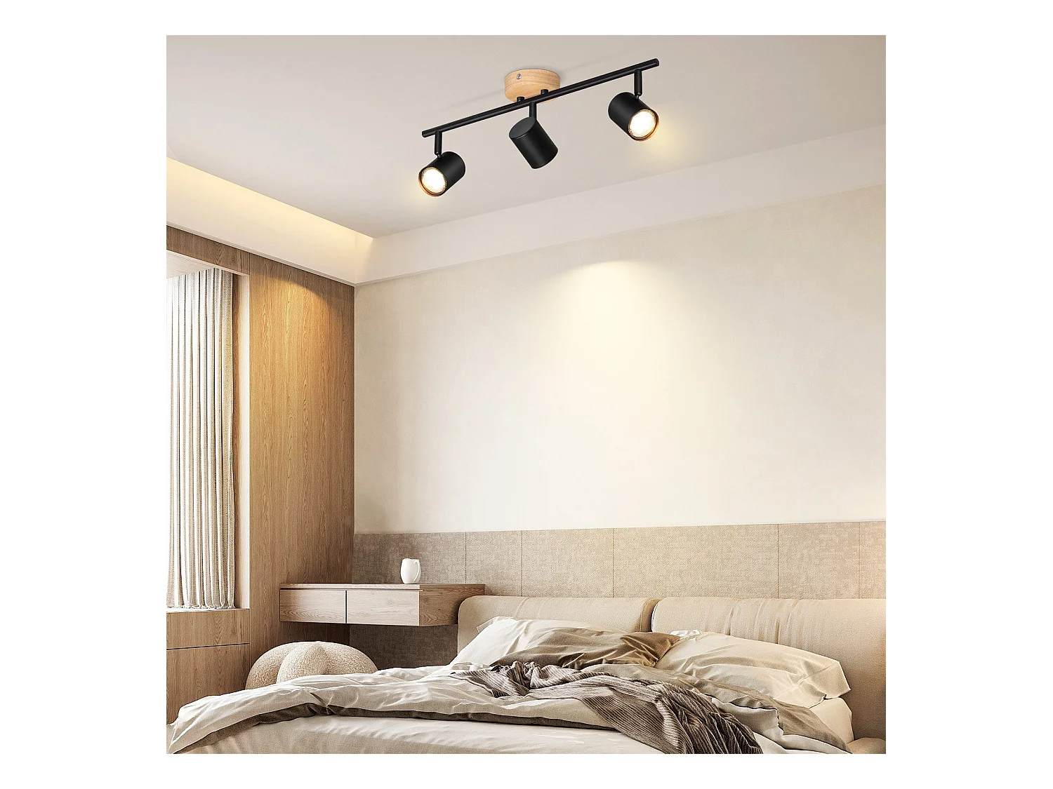 NETTLIFE Opbouwspot Hout zwart rond 3-lichts GU10 Fitting draaibar Plafondspot Hoogwaardig   Max.25W Vintage Plafondlamp