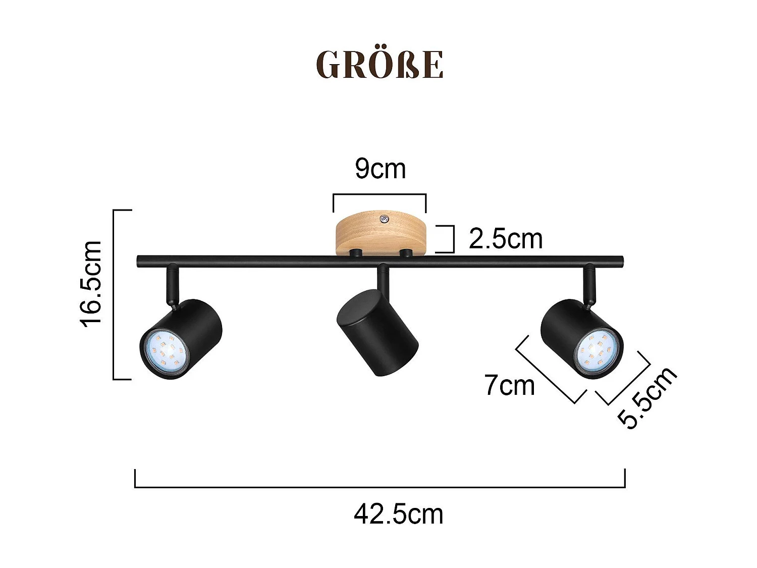 NETTLIFE Plafonnier LED 3 flamme - Noir Plafonnier GU10 Spot pivotant Applique murale en bois Spot mural pour salon chambre  Sans ampoule