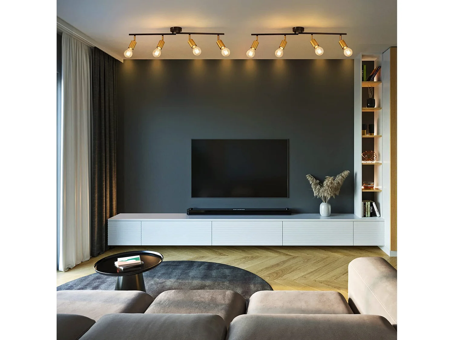 NETTLIFE Opbouwspot 4-lichts zwart goud E27 Fitting draaibar Plafondspot Vintage Keukenlamp Max. 25W Metaal voor Slaapkamer Hal Woonkamer Zonder Lichtborn L 74cm