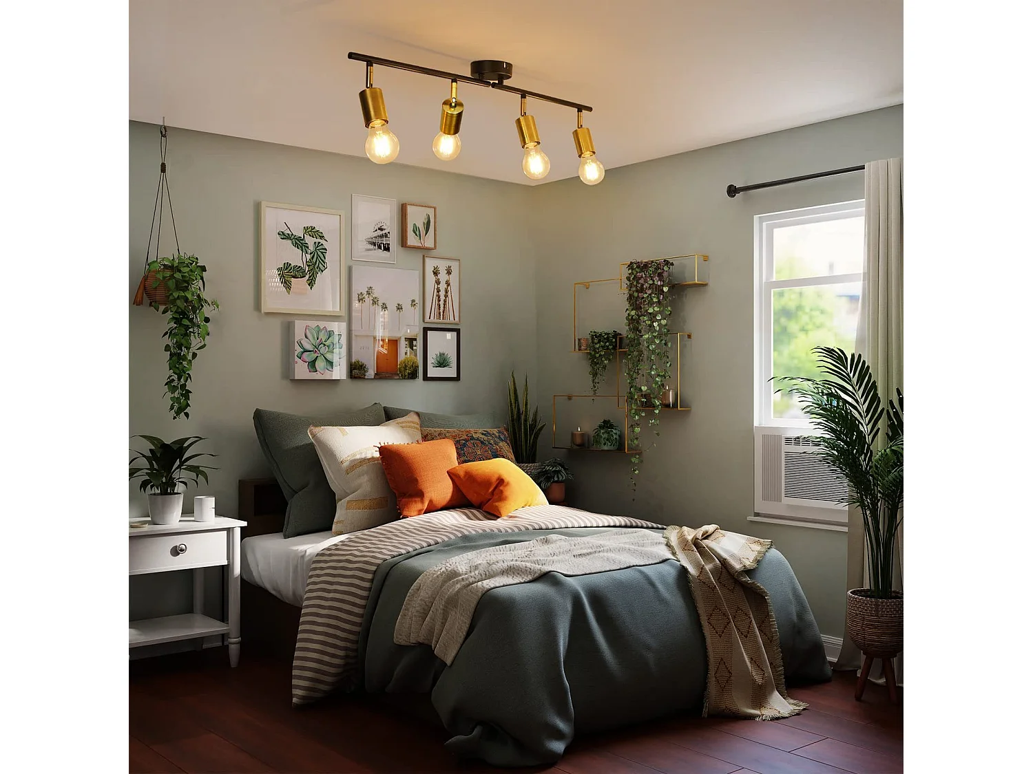 NETTLIFE Opbouwspot 4-lichts zwart goud E27 Fitting draaibar Plafondspot Vintage Keukenlamp Max. 25W Metaal voor Slaapkamer Hal Woonkamer Zonder Lichtborn L 74cm