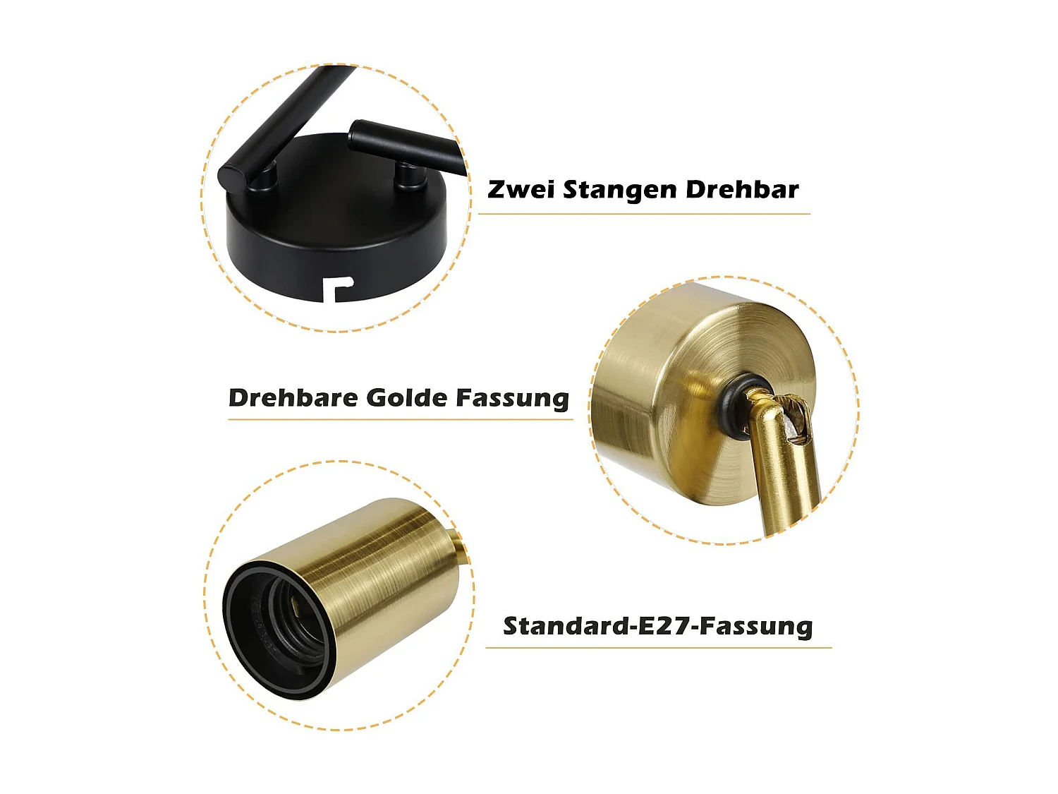 NETTLIFE 4 Spots Plafonnier Vintage à  E27 Noir et Or Rotatifs Style Industriel Rétro pour Salon Chambre Cuisine Couloir Salle à Manger