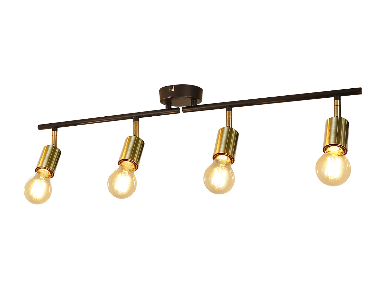 NETTLIFE 4 Spots Plafonnier Vintage à  E27 Noir et Or Rotatifs Style Industriel Rétro pour Salon Chambre Cuisine Couloir Salle à Manger