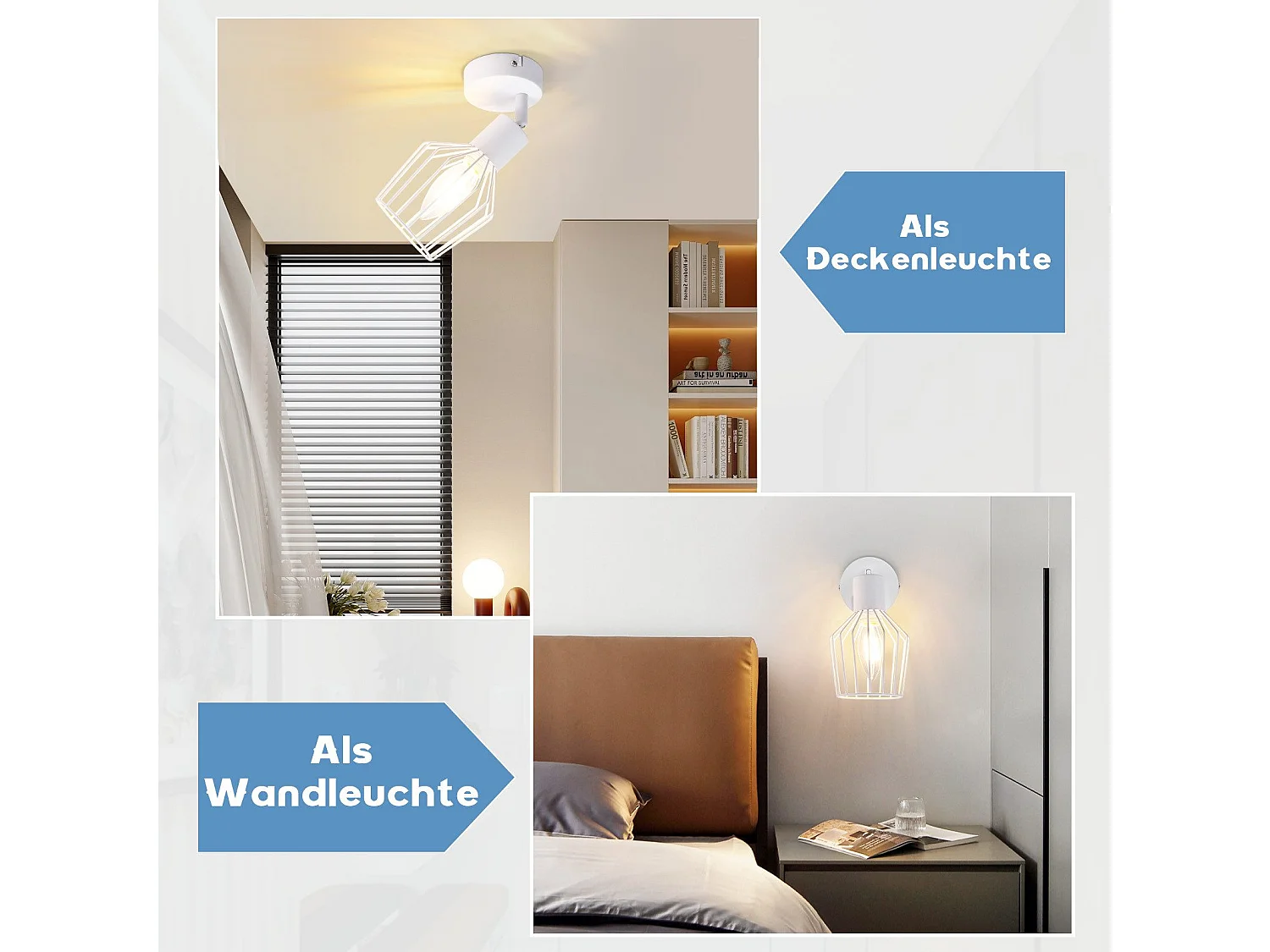 NETTLIFE Opbouwspot 1-lichts E14 Fitting wit kooiontwerp Lampkap  350° draaibar Plafondspot L 8cm Vintage Keukenlamp voor Slaapkamer Hal Woonkamer Zonder Lichtborn