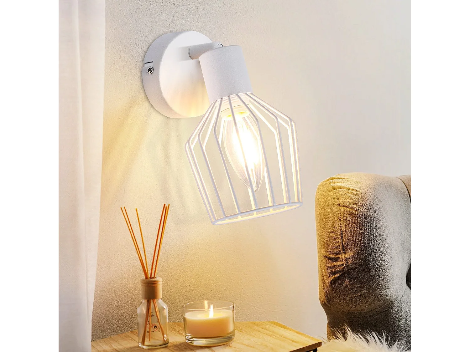 NETTLIFE Opbouwspot 1-lichts E14 Fitting wit kooiontwerp Lampkap  350° draaibar Plafondspot L 8cm Vintage Keukenlamp voor Slaapkamer Hal Woonkamer Zonder Lichtborn