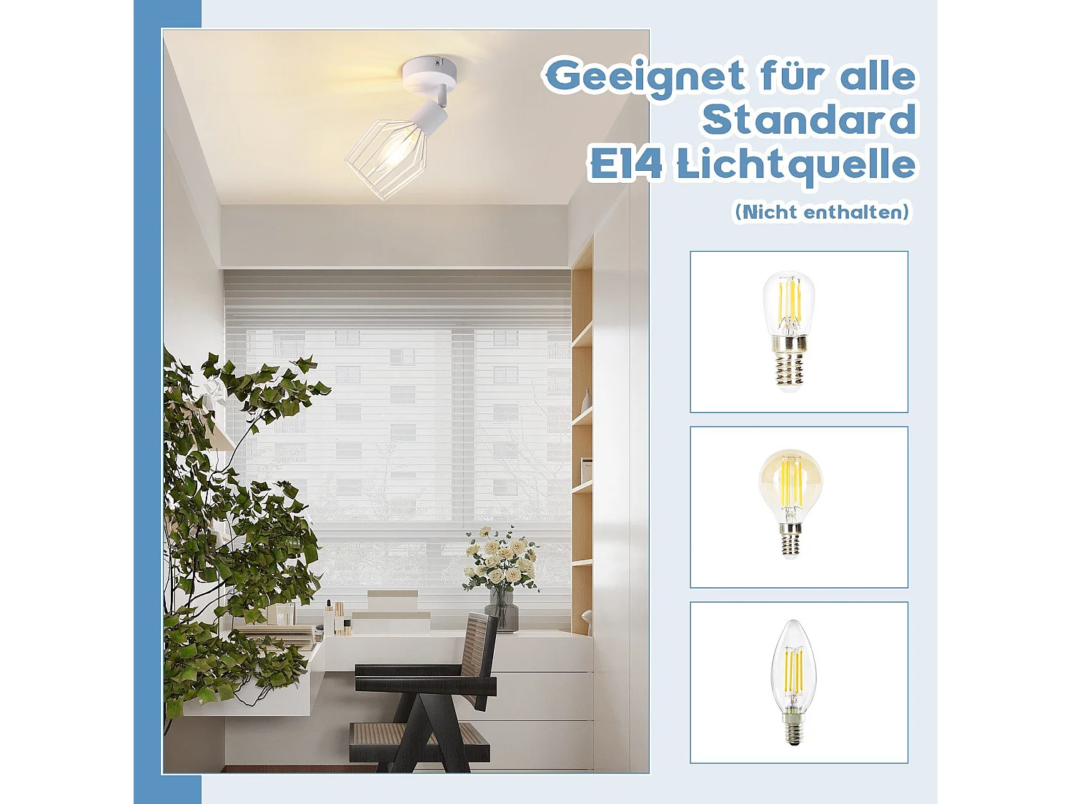 NETTLIFE Spot de Plafond E14 -  métal, lampe de couloir industrielle pivotante à 350°, applique murale pour couloir et salon，blanc
