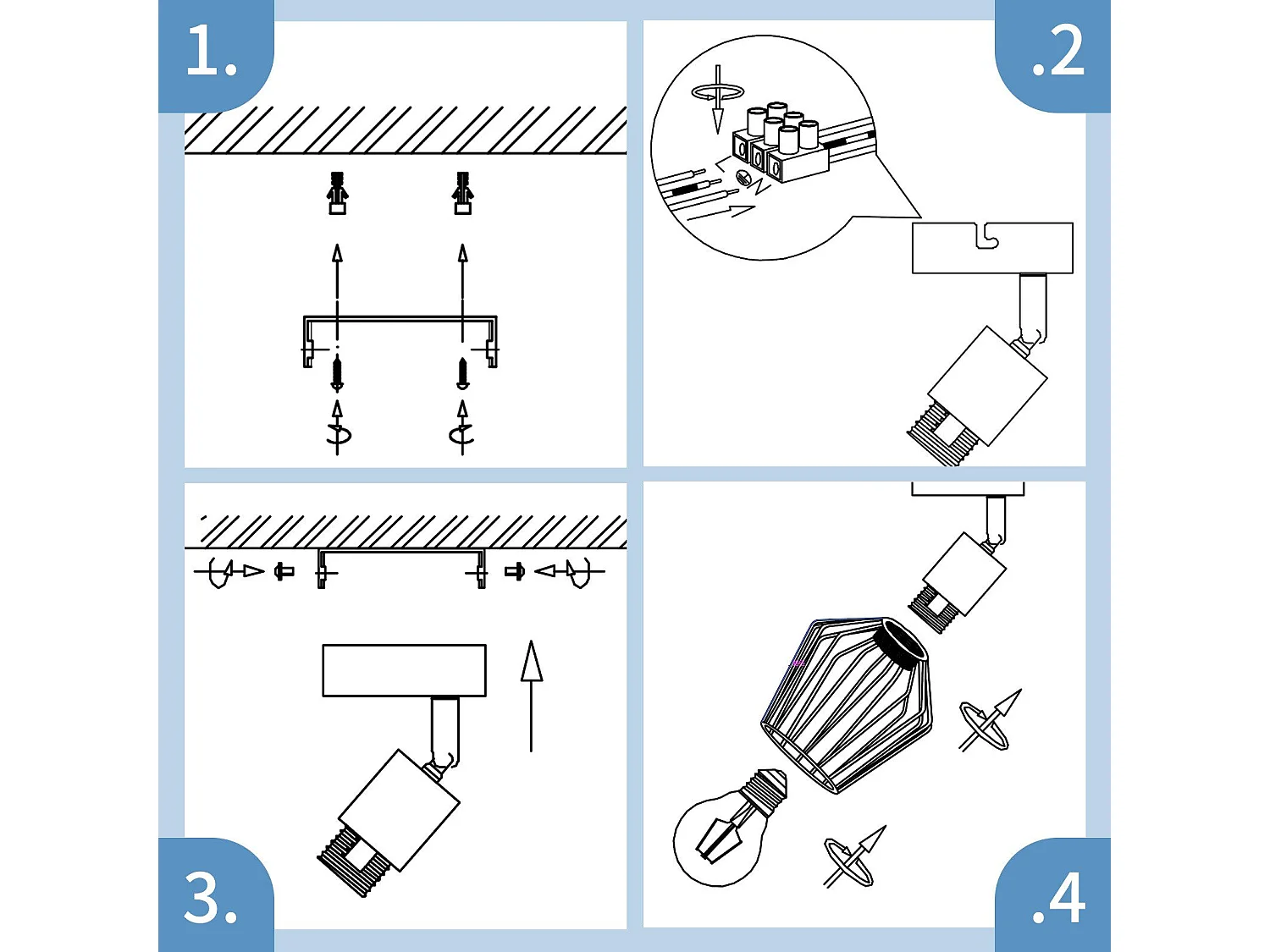 NETTLIFE Spot de Plafond E14 -  métal, lampe de couloir industrielle pivotante à 350°, applique murale pour couloir et salon，blanc