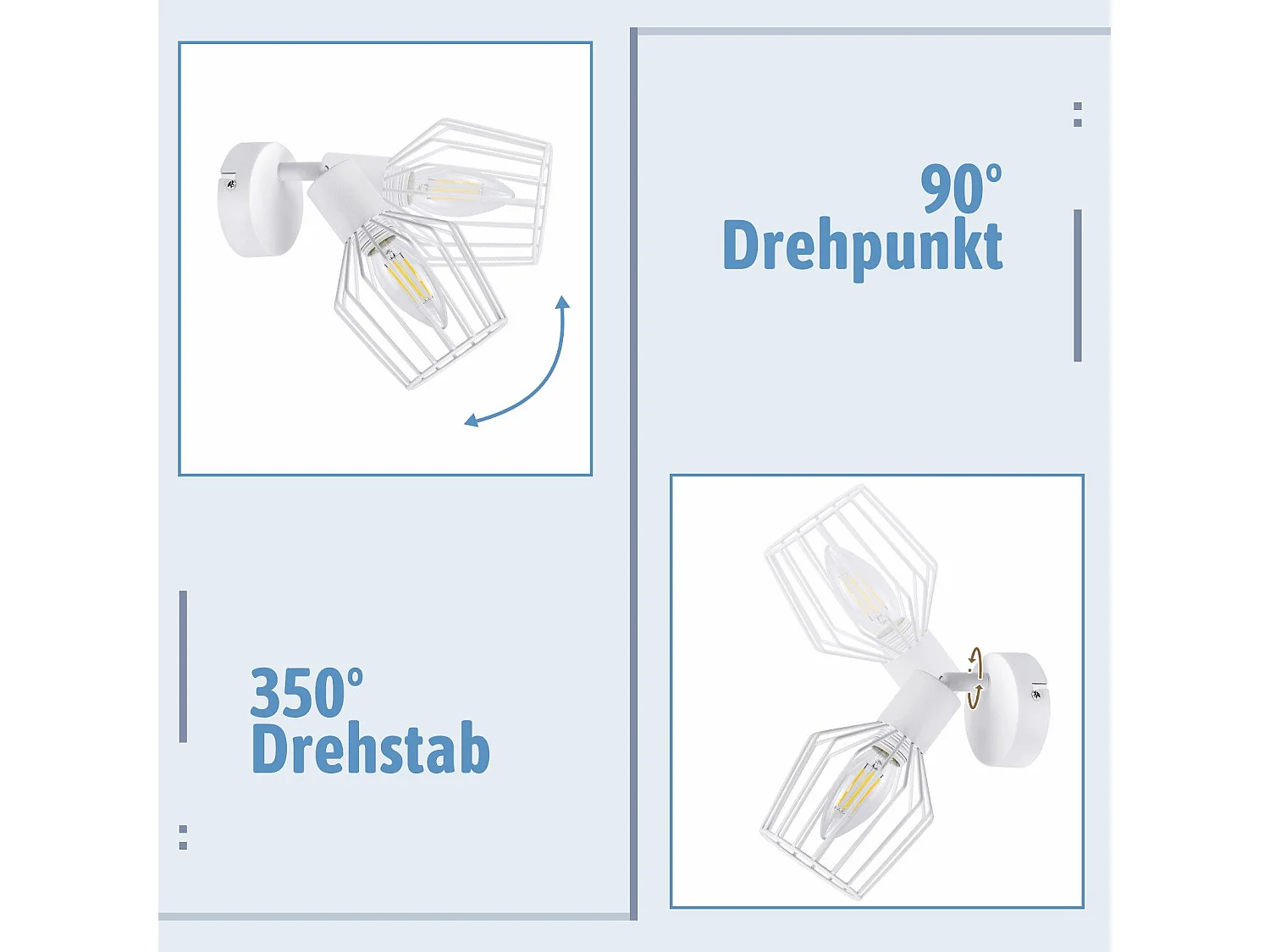 NETTLIFE Spot de Plafond E14 -  métal, lampe de couloir industrielle pivotante à 350°, applique murale pour couloir et salon，blanc