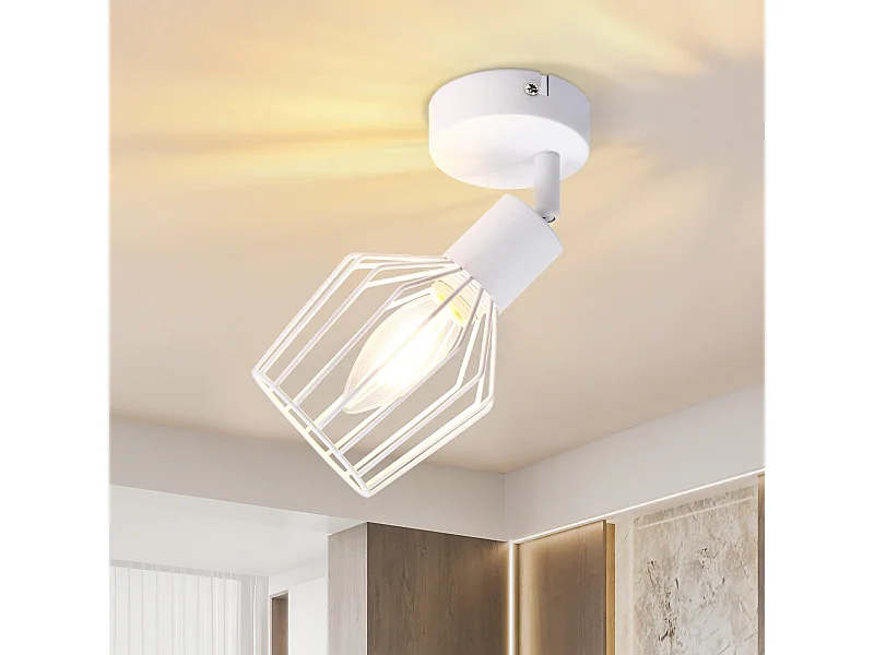 NETTLIFE Spot de Plafond E14 -  métal, lampe de couloir industrielle pivotante à 350°, applique murale pour couloir et salon，blanc