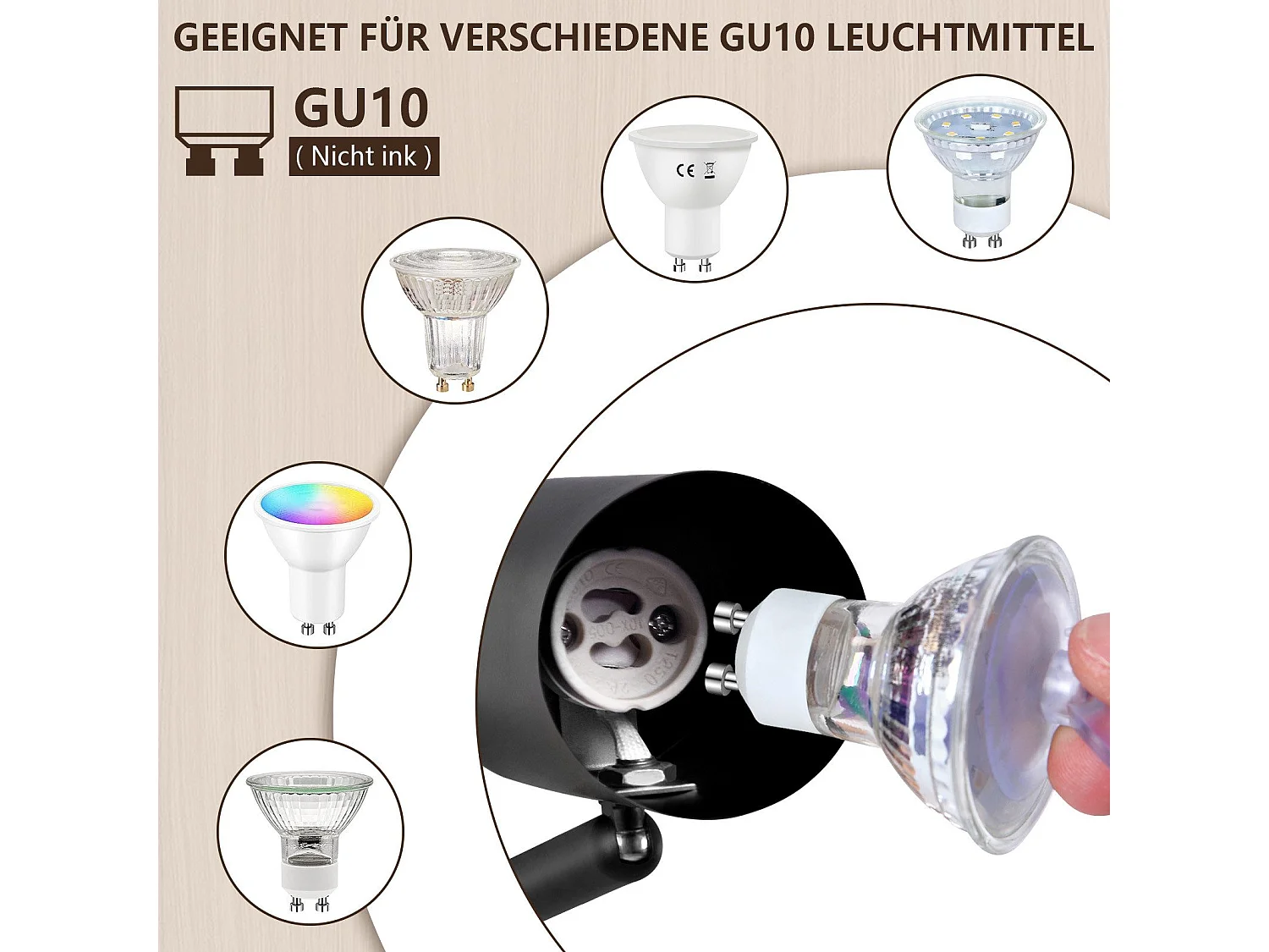 LED Deckenleuchte 4 flammig schwarz Gu10 schwenkbar Strahler Holz Wandleuchte Strahler ohne Leuchtmittel