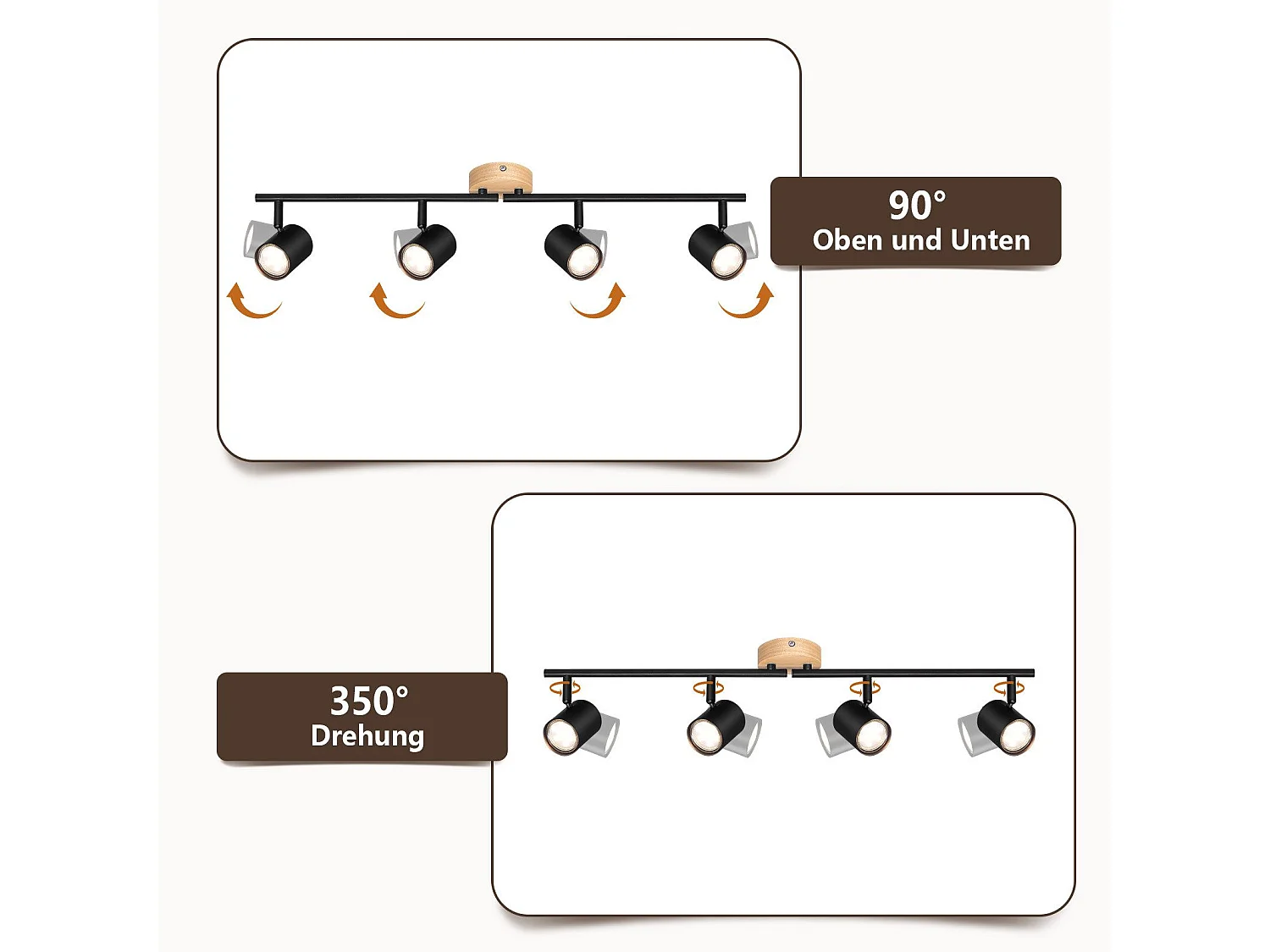 LED Deckenleuchte 4 flammig schwarz Gu10 schwenkbar Strahler Holz Wandleuchte Strahler ohne Leuchtmittel