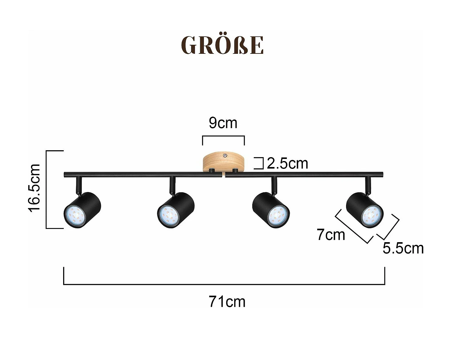 LED Deckenleuchte 4 flammig schwarz Gu10 schwenkbar Strahler Holz Wandleuchte Strahler ohne Leuchtmittel