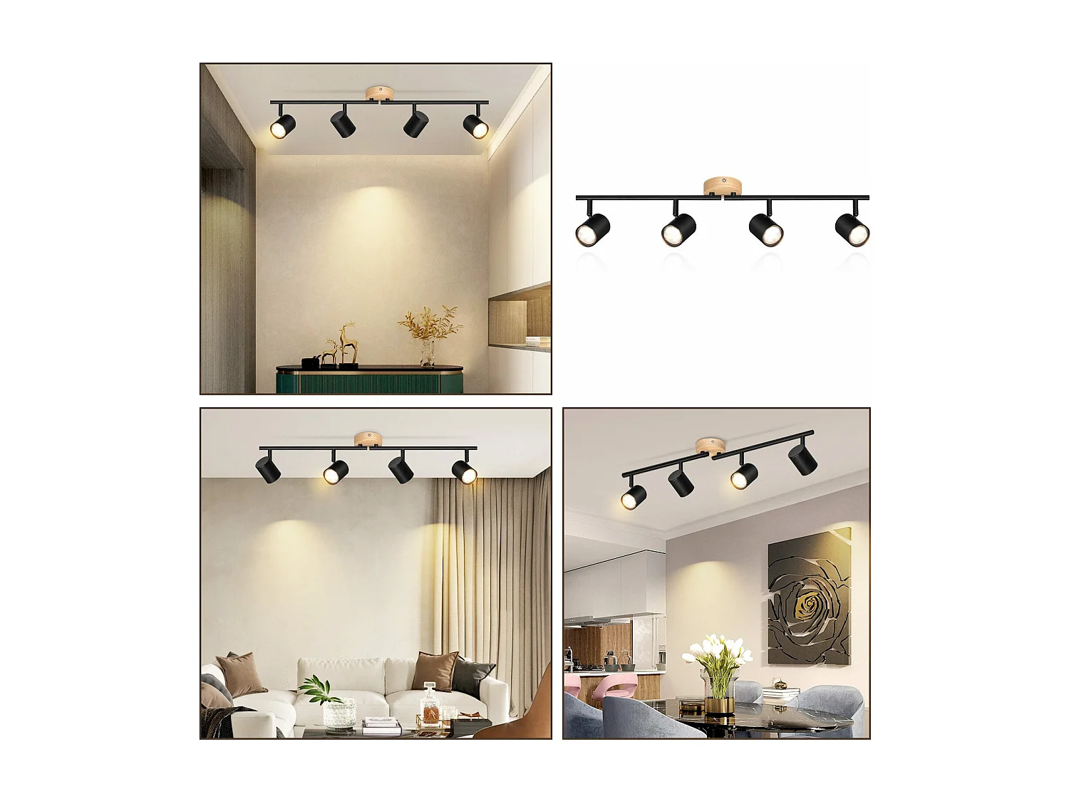 LED Deckenleuchte 4 flammig schwarz Gu10 schwenkbar Strahler Holz Wandleuchte Strahler ohne Leuchtmittel