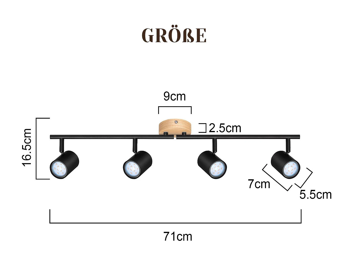 NETTLIFE Plafonnier LED 4 flamme - Noir Plafonnier GU10 Spot pivotant Applique murale en bois Spot mural pour salon chambre  Sans ampoule