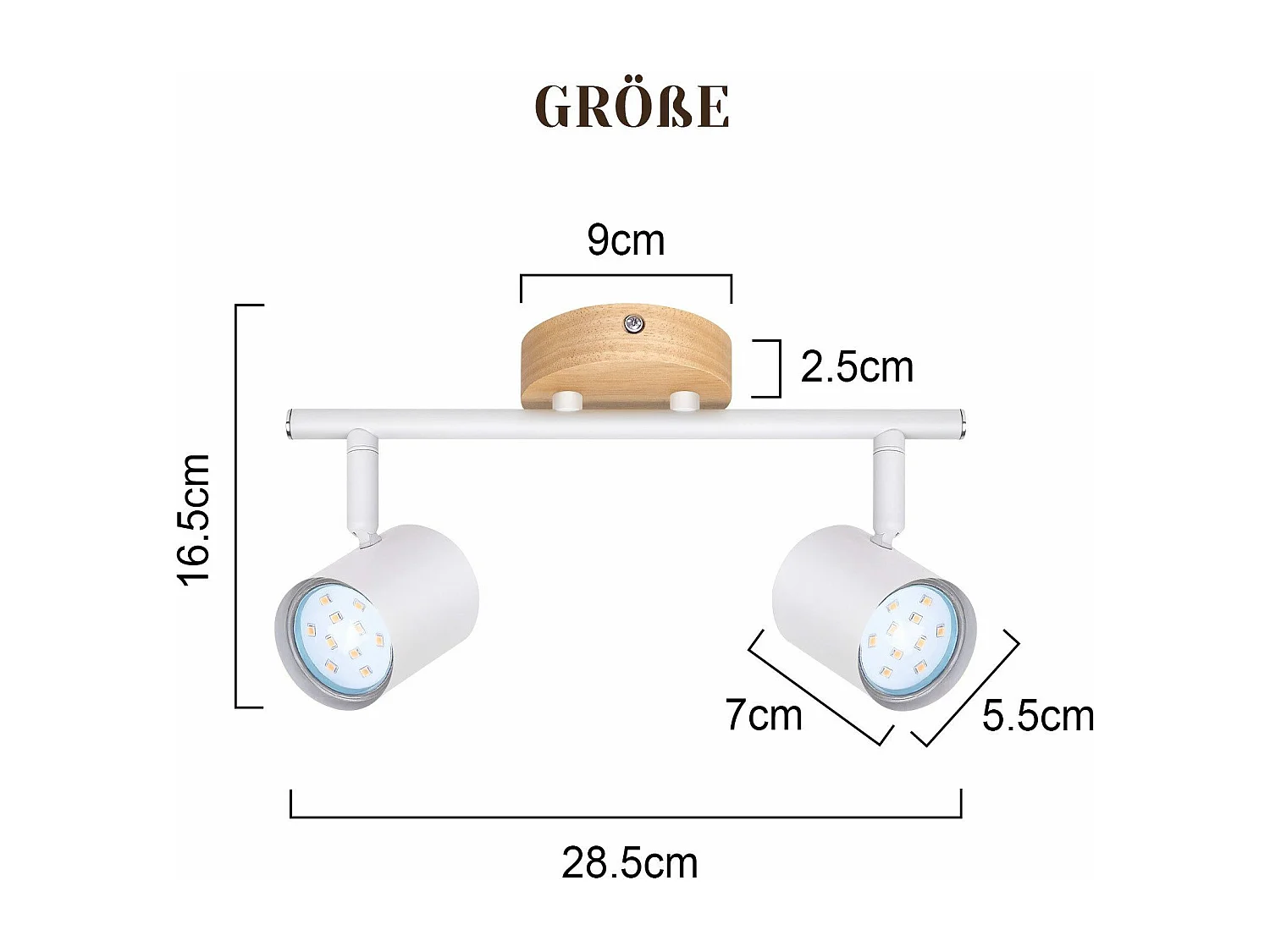 NETTLIFE LED - Deckenleuchte mit 2 Flammen - Weiß, drehbarer GU10 - Decken - Spot, Holz - Wandleuchte, Wand - Spot für Wohnzimmer und Schlafzimmer, ohne Glühbirne.
