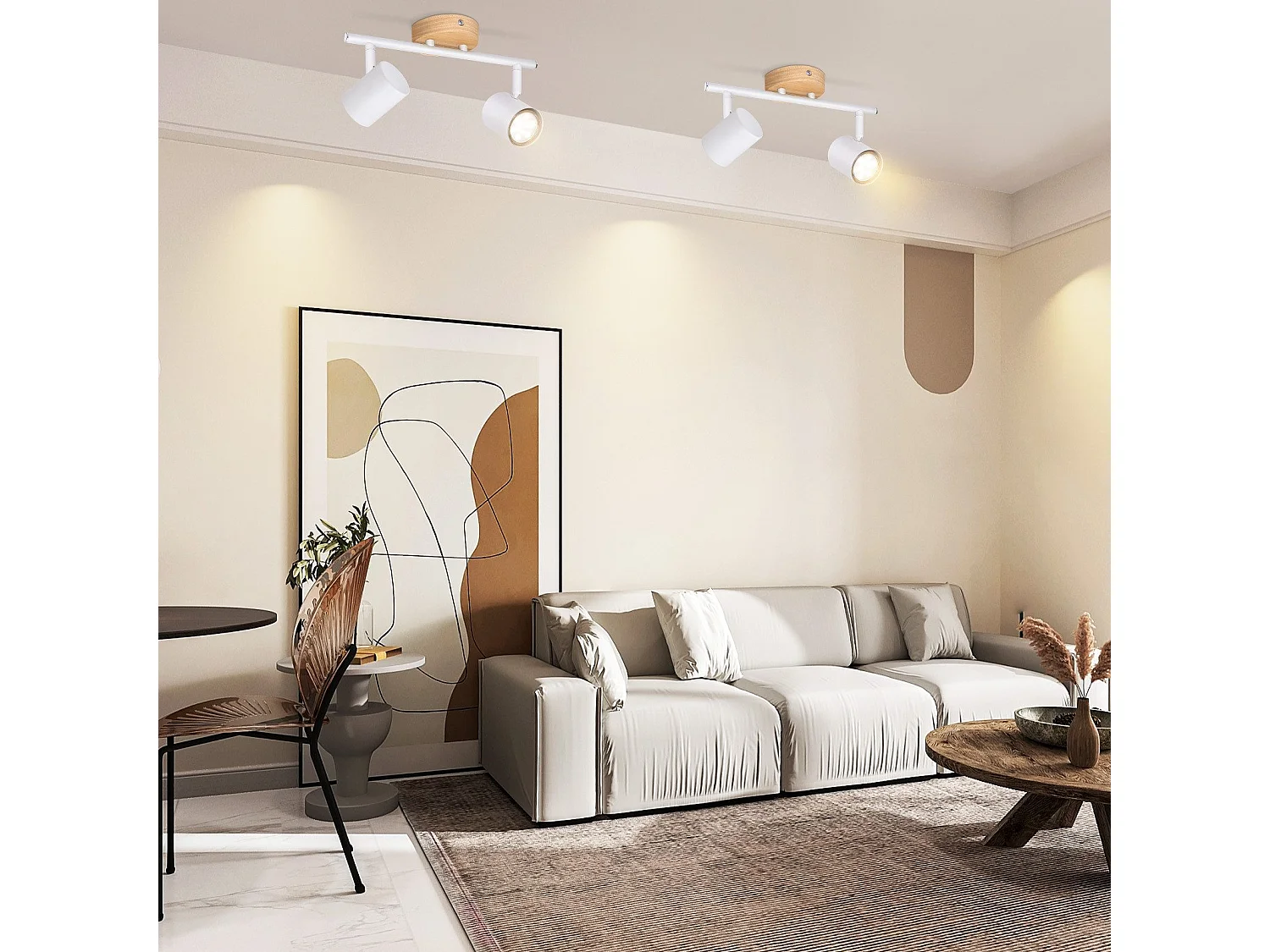 NETTLIFE LED - Deckenleuchte mit 2 Flammen - Weiß, drehbarer GU10 - Decken - Spot, Holz - Wandleuchte, Wand - Spot für Wohnzimmer und Schlafzimmer, ohne Glühbirne.