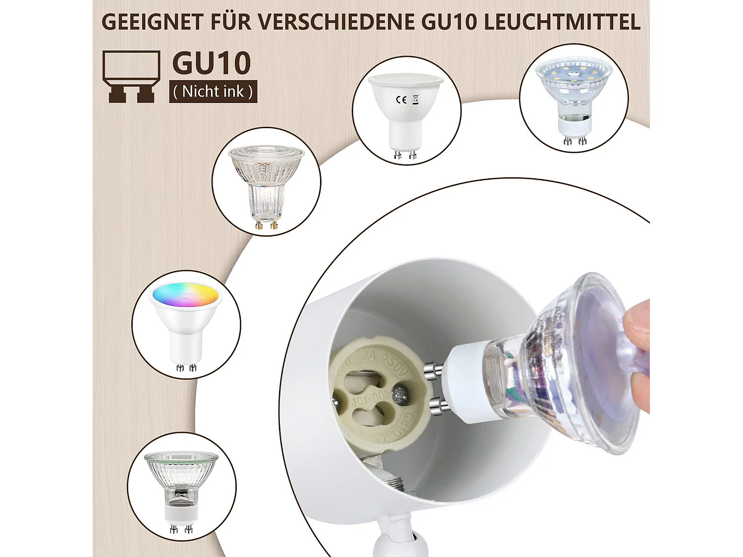 NETTLIFE Opbouwspot Hout wit rond 2-lichts GU10 Fitting draaibar Plafondspot Hoogwaardig   Max.25W Vintage Plafondlamp