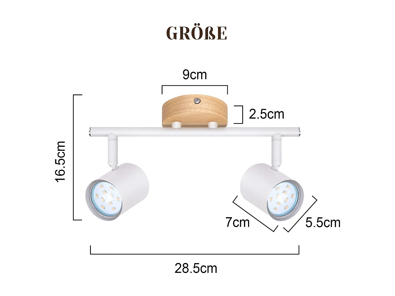 NETTLIFE Plafonnier LED 2 flamme - Blanc Plafonnier GU10 Spot pivotant Applique murale en bois Spot mural pour salon chambre  Sans ampoule