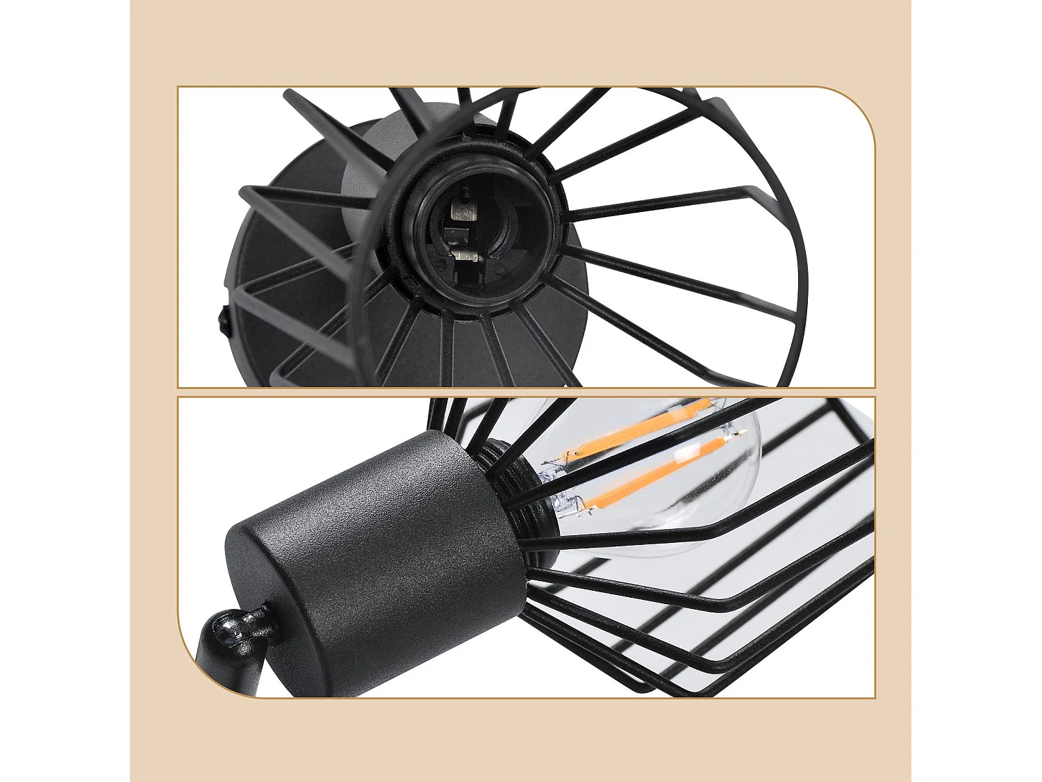 NETTLIFE Opbouwspot 1-lichts E14 Fitting zwart kooiontwerp Lampkap  350° draaibar Plafondspot L 8cm Vintage Keukenlamp