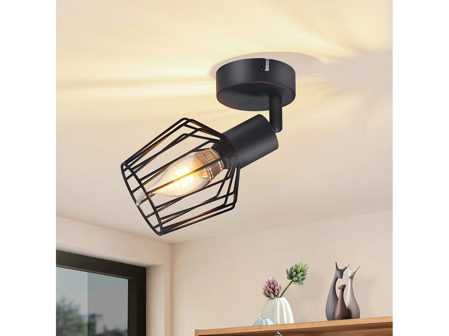 NETTLIFE Spot de Plafond E14 -  métal, lampe de couloir industrielle pivotante à 350°, applique murale pour couloir et salon，noir