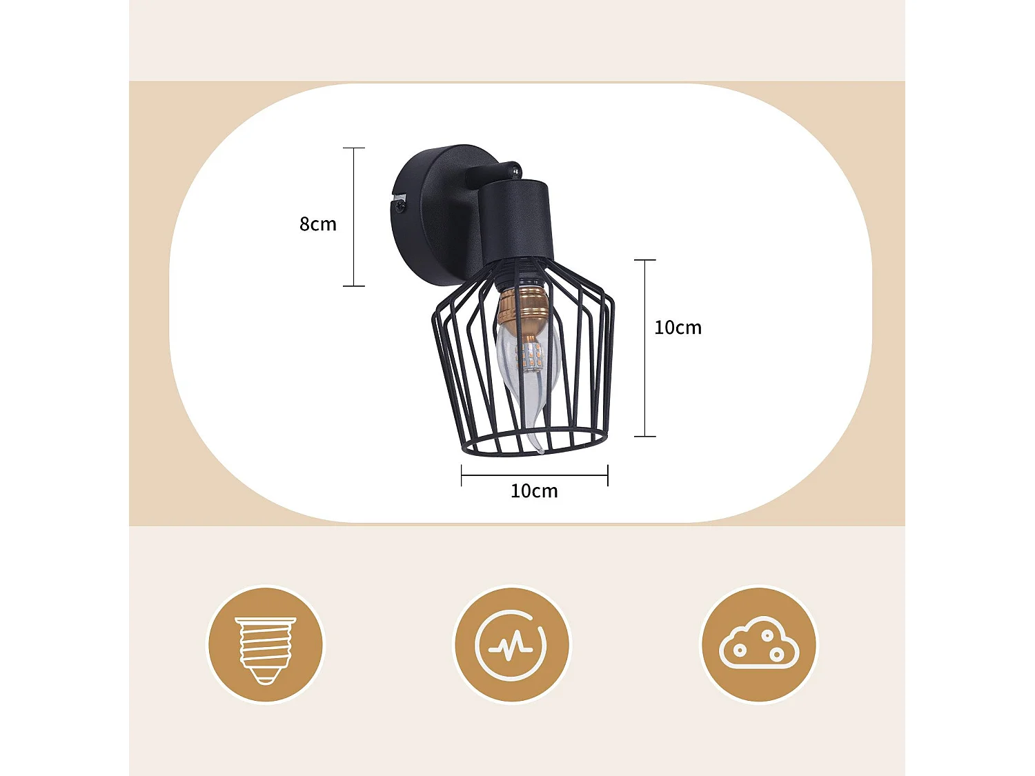 NETTLIFE Spot de Plafond E14 -  métal, lampe de couloir industrielle pivotante à 350°, applique murale pour couloir et salon，noir