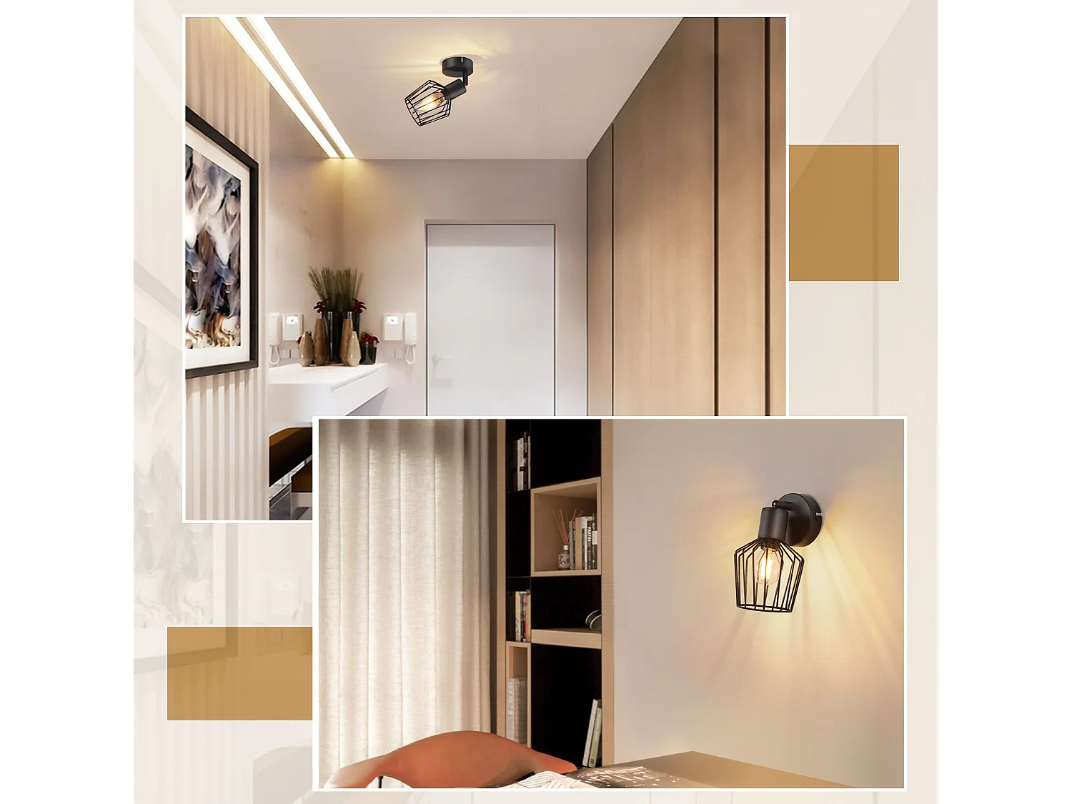 NETTLIFE Spot de Plafond E14 -  métal, lampe de couloir industrielle pivotante à 350°, applique murale pour couloir et salon，noir