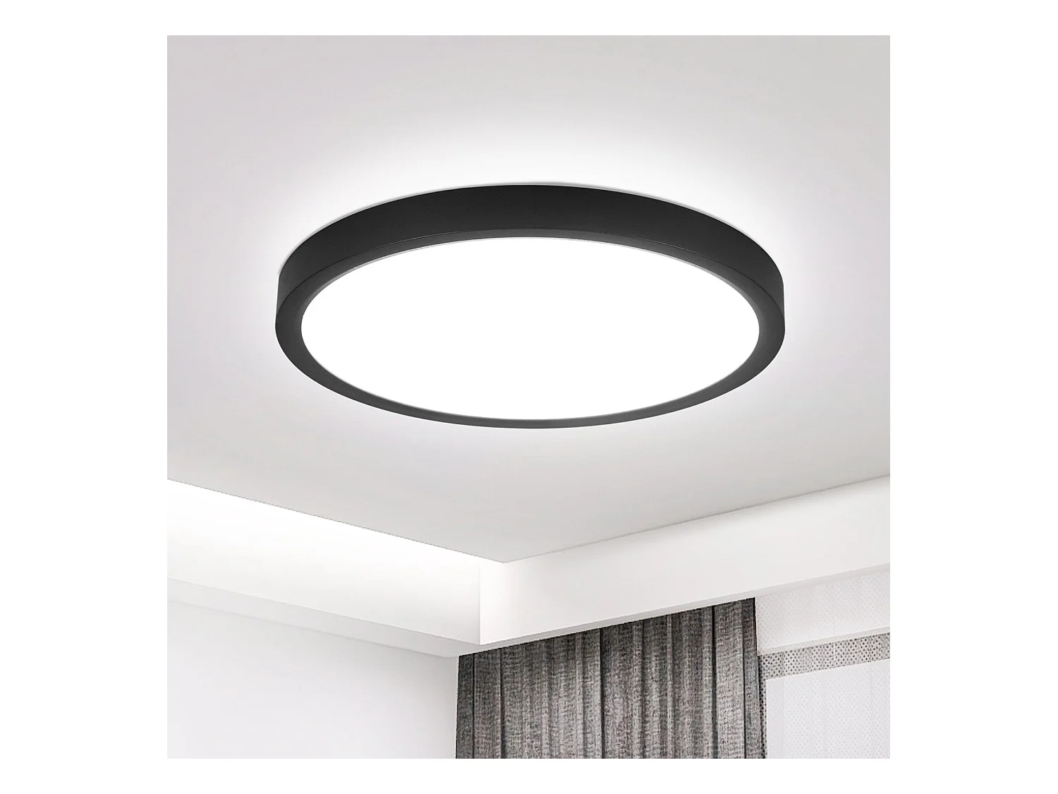 NETTLIFE Plafonnier LED plat 18 cm - 15 W, Noir, 6000 K - Éclairage moderne cuisine, couloir, chambre