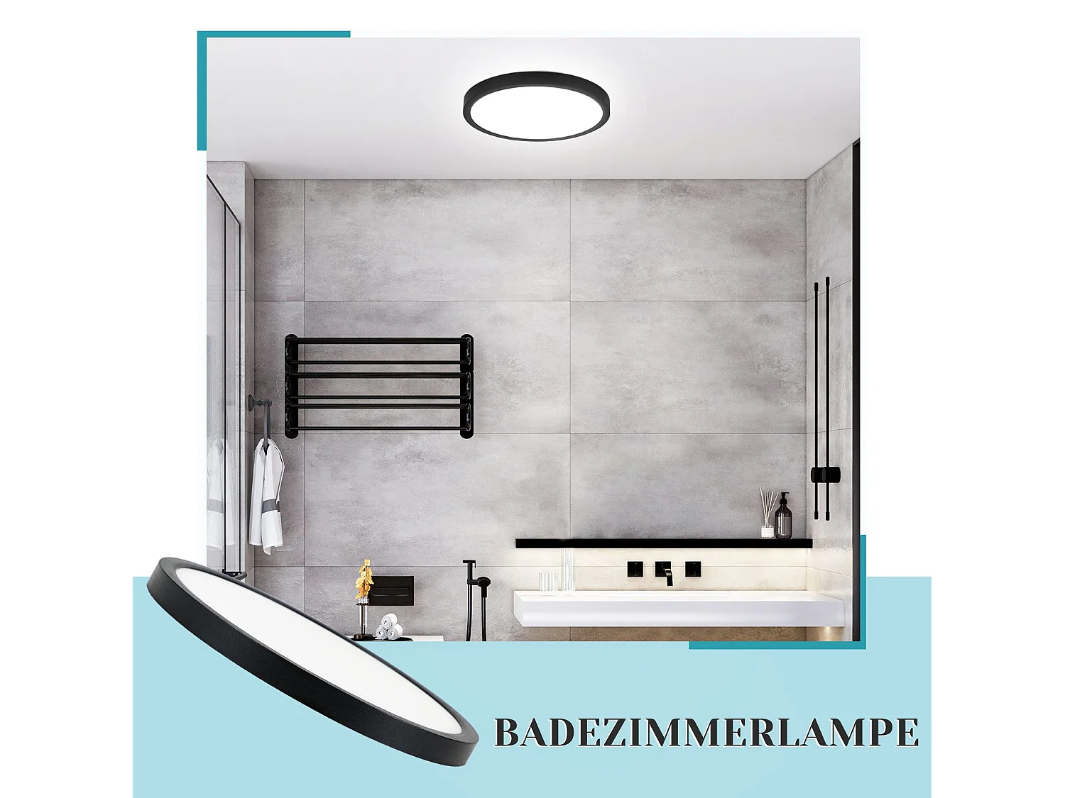 NETTLIFE Plafonnier LED plat 18 cm - 15 W, Noir, 6000 K - Éclairage moderne cuisine, couloir, chambre