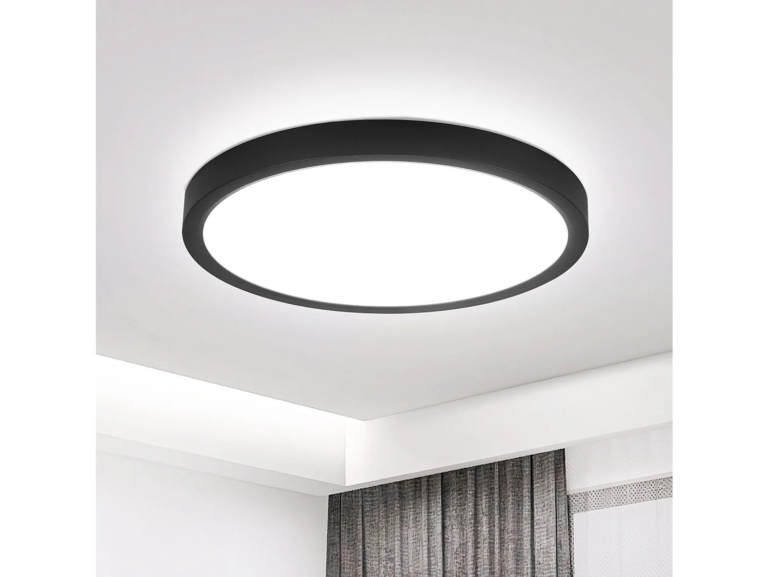NETTLIFE Płaska lampa sufitowa LED 18 cm - 15 W, Czarny, 6000 K - Nowoczesne oświetlenie do kuchni, przedpokoju, sypialni
