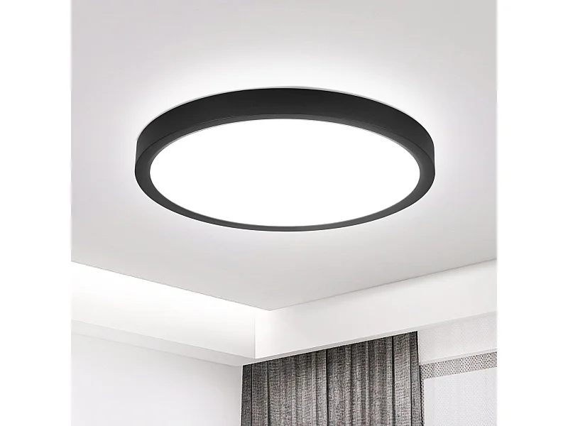 NETTLIFE Plafondlamp LED - 18 cm - Zwart - Rond - 6000K Koel wit Licht - Plafondlamp plat - moderne Keukenverlichting - voor Gang | Slaapkamer | Woonkamer - 15 W