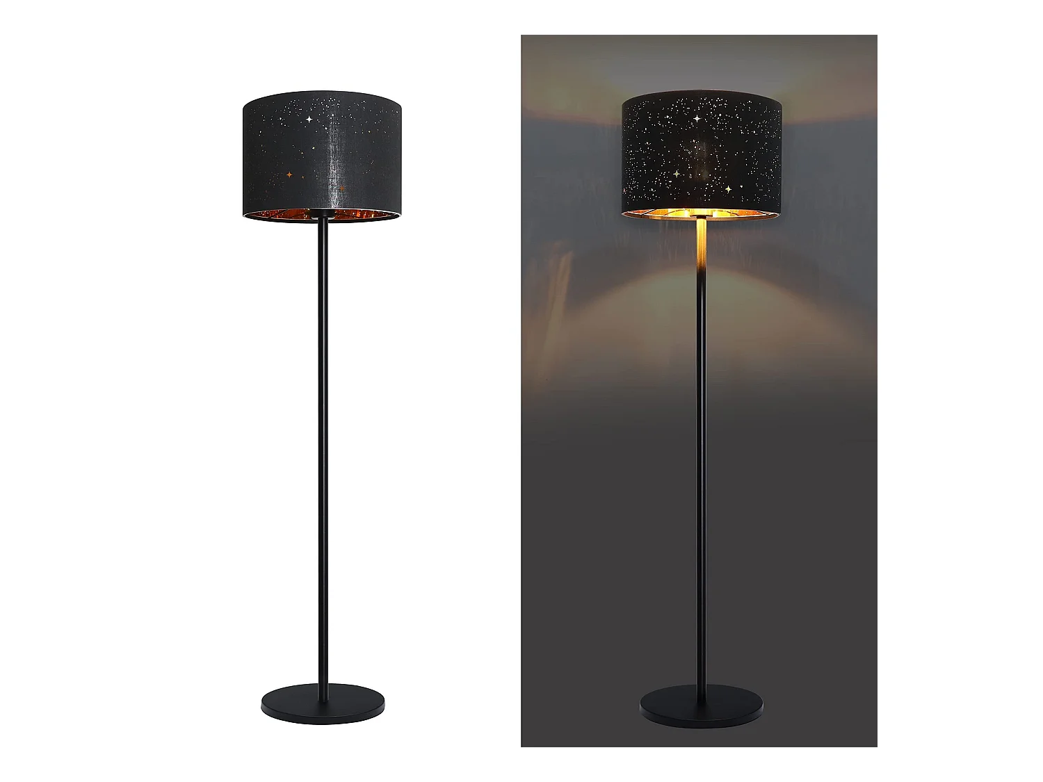 NETTLIFE Moderne Stehleuchte Wohnzimmer Stehlampe - Stoff Stehlampe mit E27 Fassung Max. 40 W Stehlampe mit Schwarz und Gold mit Sternendesign, 144 cm