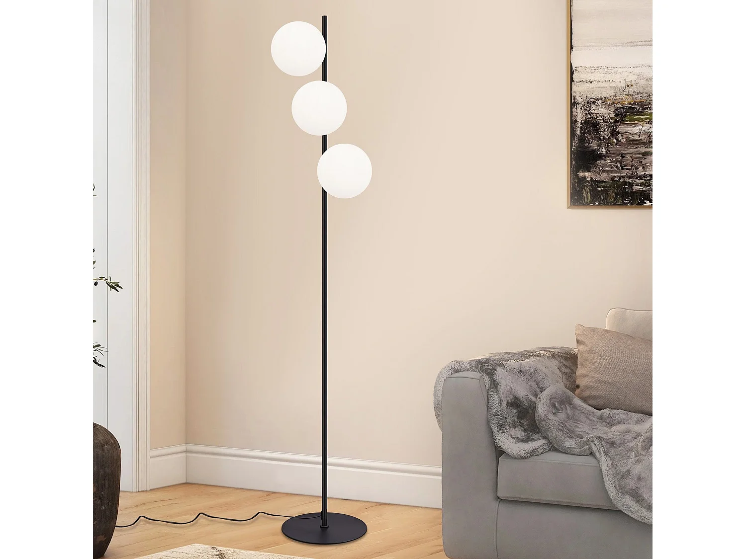 NETTLIFE Lampadaire noir - Moderne Lampadaire  Salon à 3 flammes avec interrupteur à pied Métal Design Verre E27 Industriel Vintage Lampe de sol