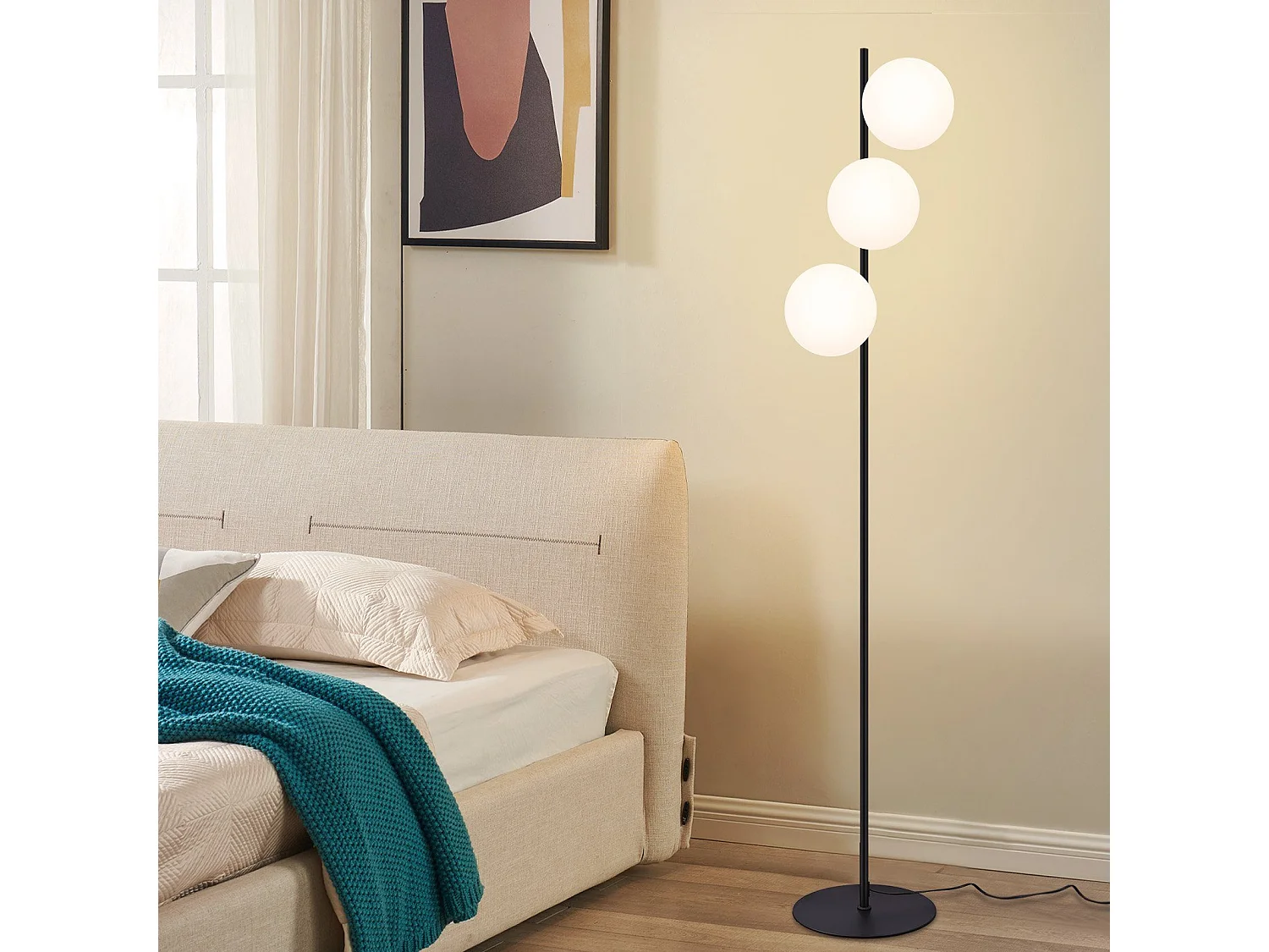 NETTLIFE Lampadaire noir - Moderne Lampadaire  Salon à 3 flammes avec interrupteur à pied Métal Design Verre E27 Industriel Vintage Lampe de sol