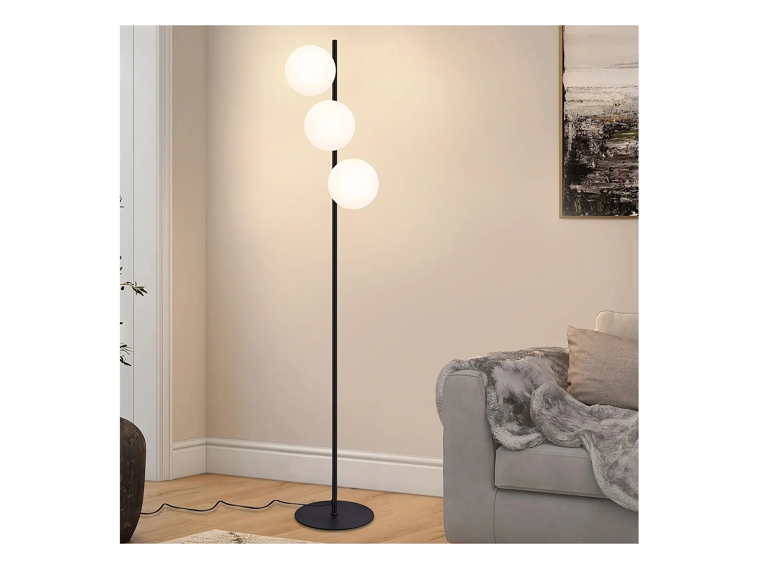 NETTLIFE Lampadaire noir - Moderne Lampadaire  Salon à 3 flammes avec interrupteur à pied Métal Design Verre E27 Industriel Vintage Lampe de sol