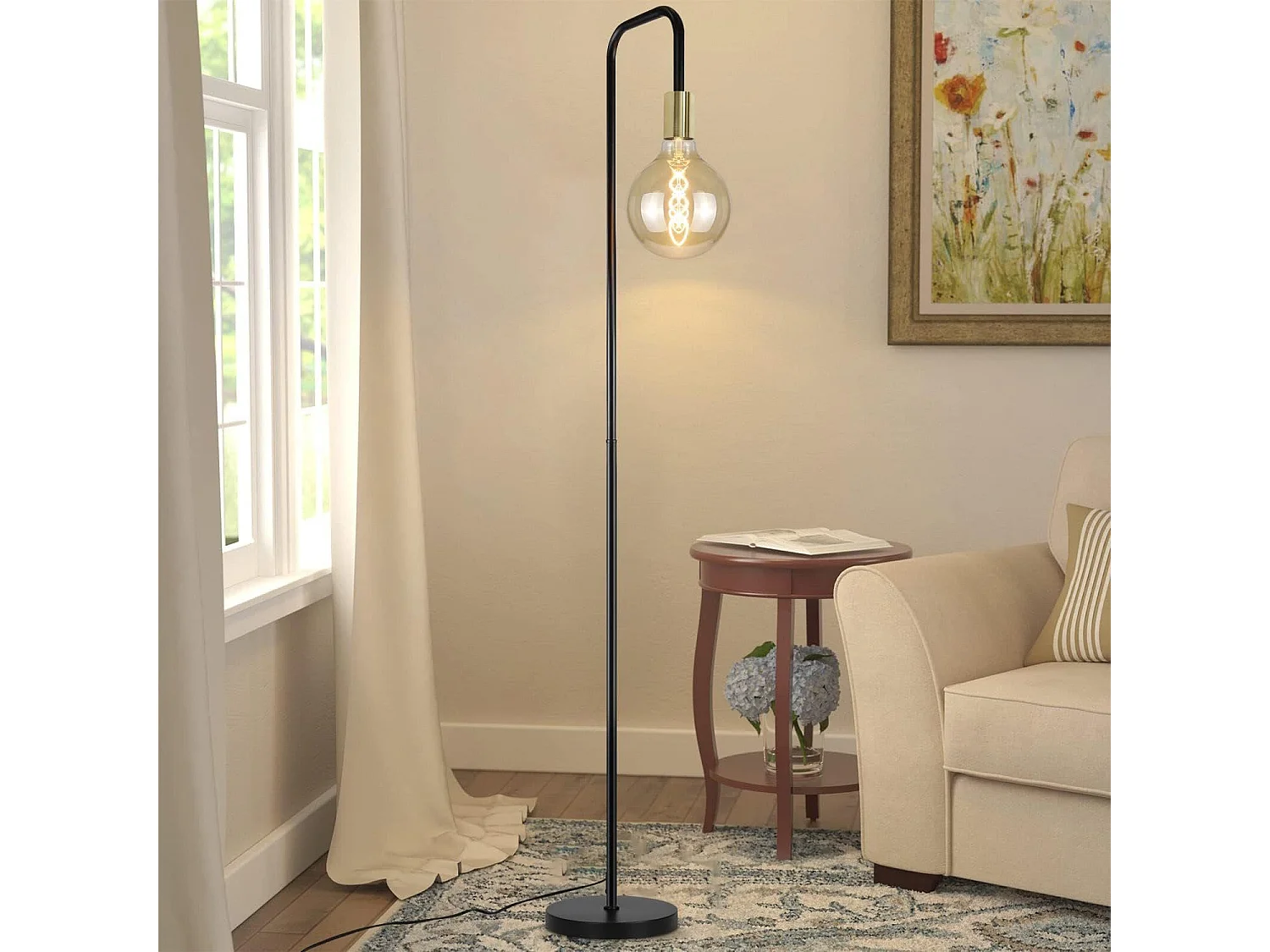 NETTLIFE Lampa podłogowa do salonu Lampa podłogowa vintage, czarno-złota z przełącznikiem nożnym, lampa podłogowa metalowa w stylu industrialnym