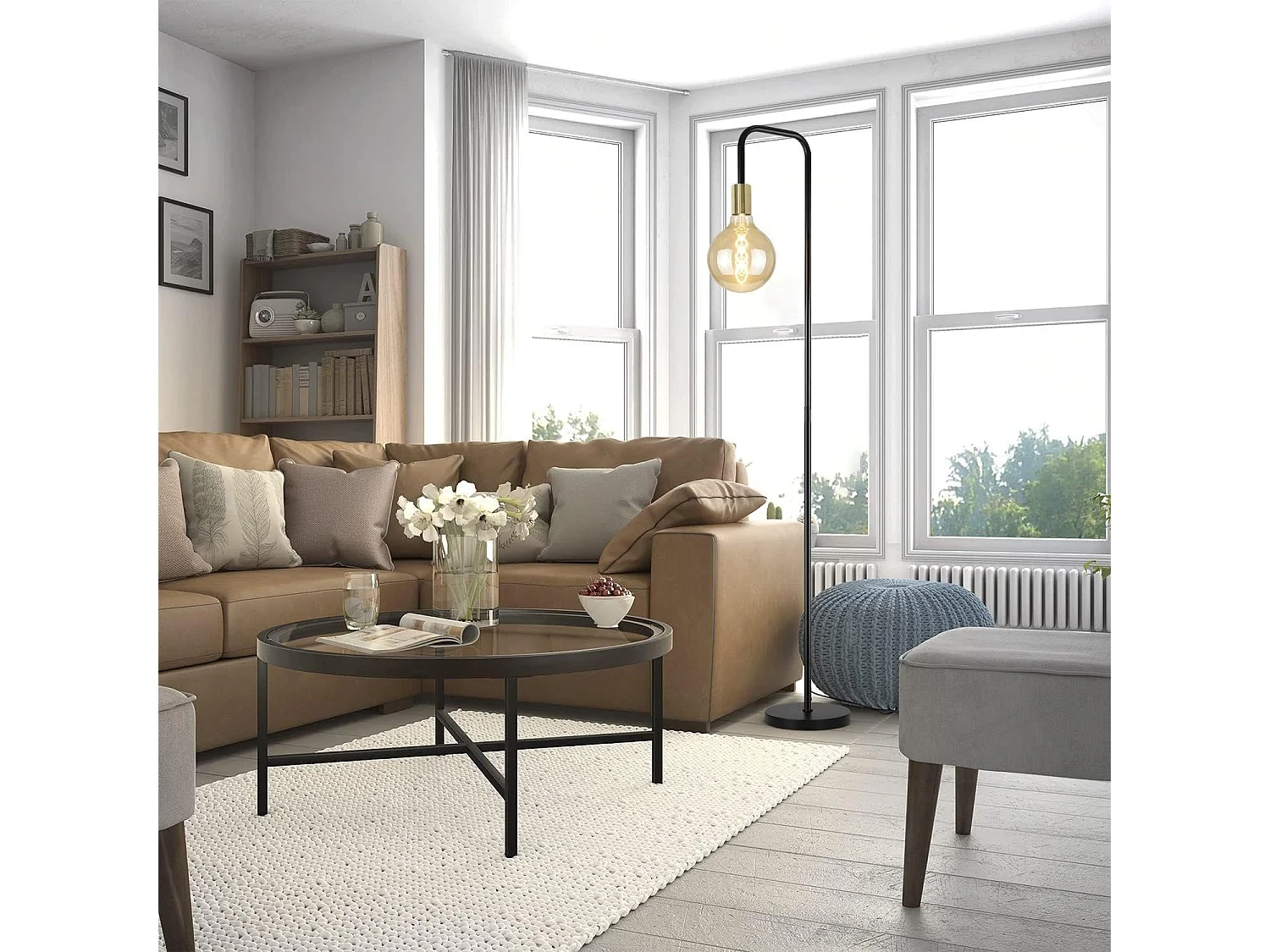 NETTLIFE Lampa podłogowa do salonu Lampa podłogowa vintage, czarno-złota z przełącznikiem nożnym, lampa podłogowa metalowa w stylu industrialnym