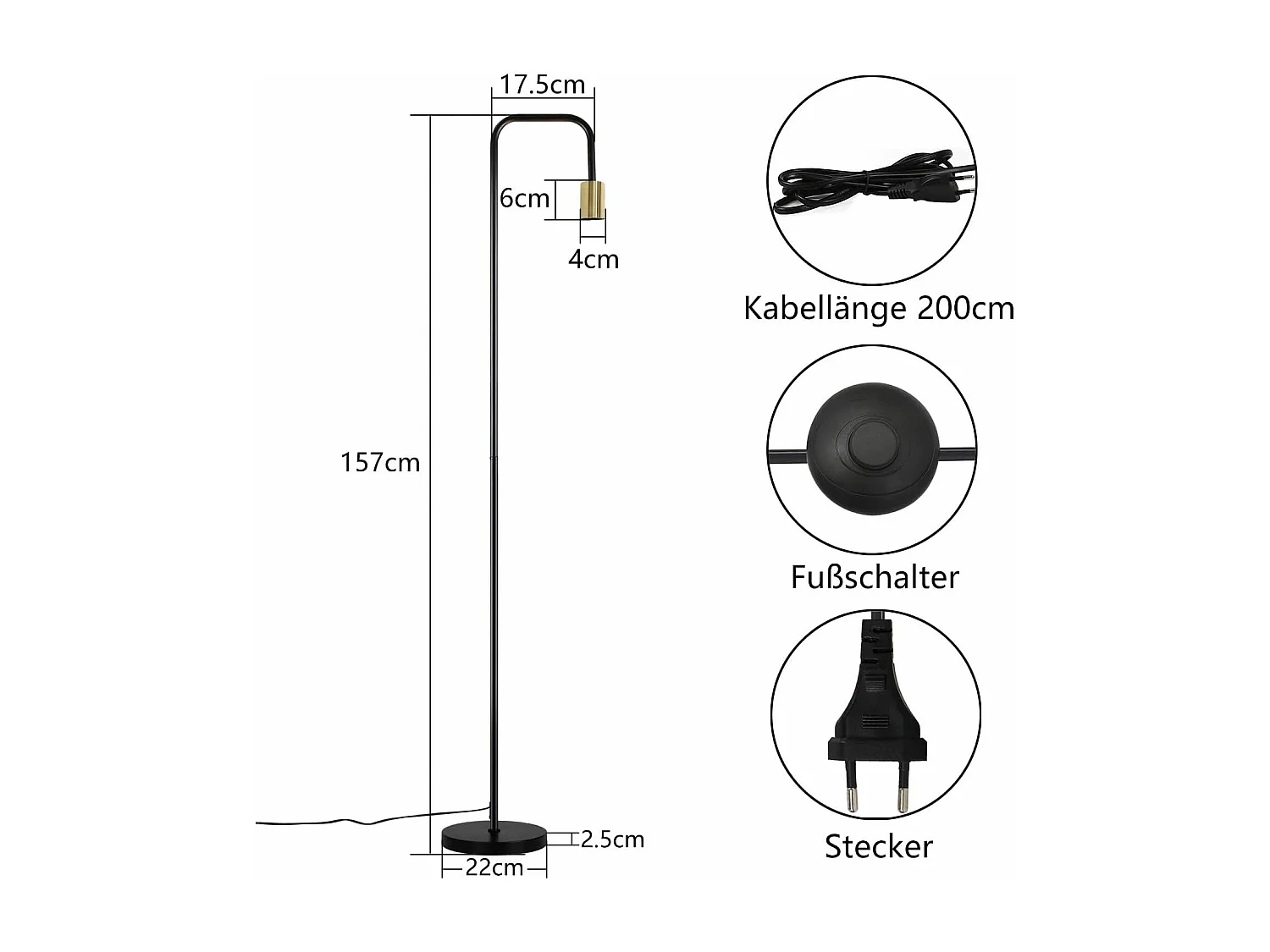 NETTLIFE Salonlamp Vintage Zwart - goud met voetschakelaar Industriële metallenlamp Ontwerp salonlamp (zonder gloeilampen)