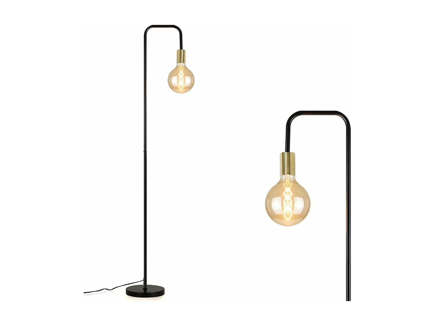 NETTLIFE Salonlamp Vintage Zwart - goud met voetschakelaar Industriële metallenlamp Ontwerp salonlamp (zonder gloeilampen)