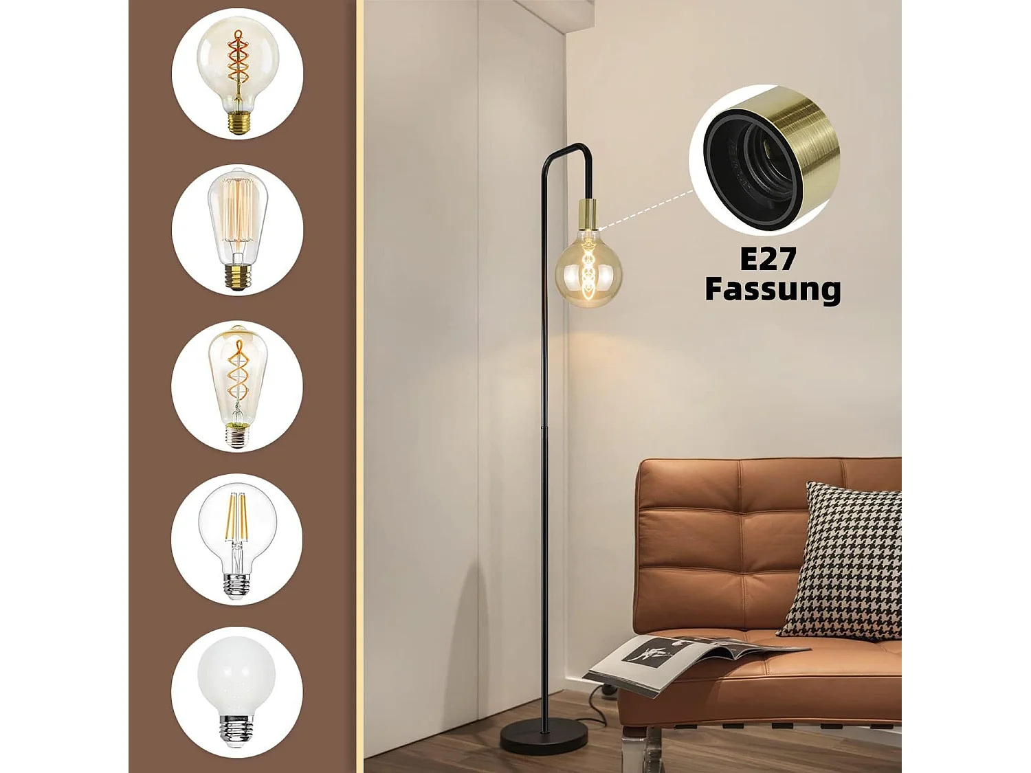 NETTLIFE Salonlamp Vintage Zwart - goud met voetschakelaar Industriële metallenlamp Ontwerp salonlamp (zonder gloeilampen)