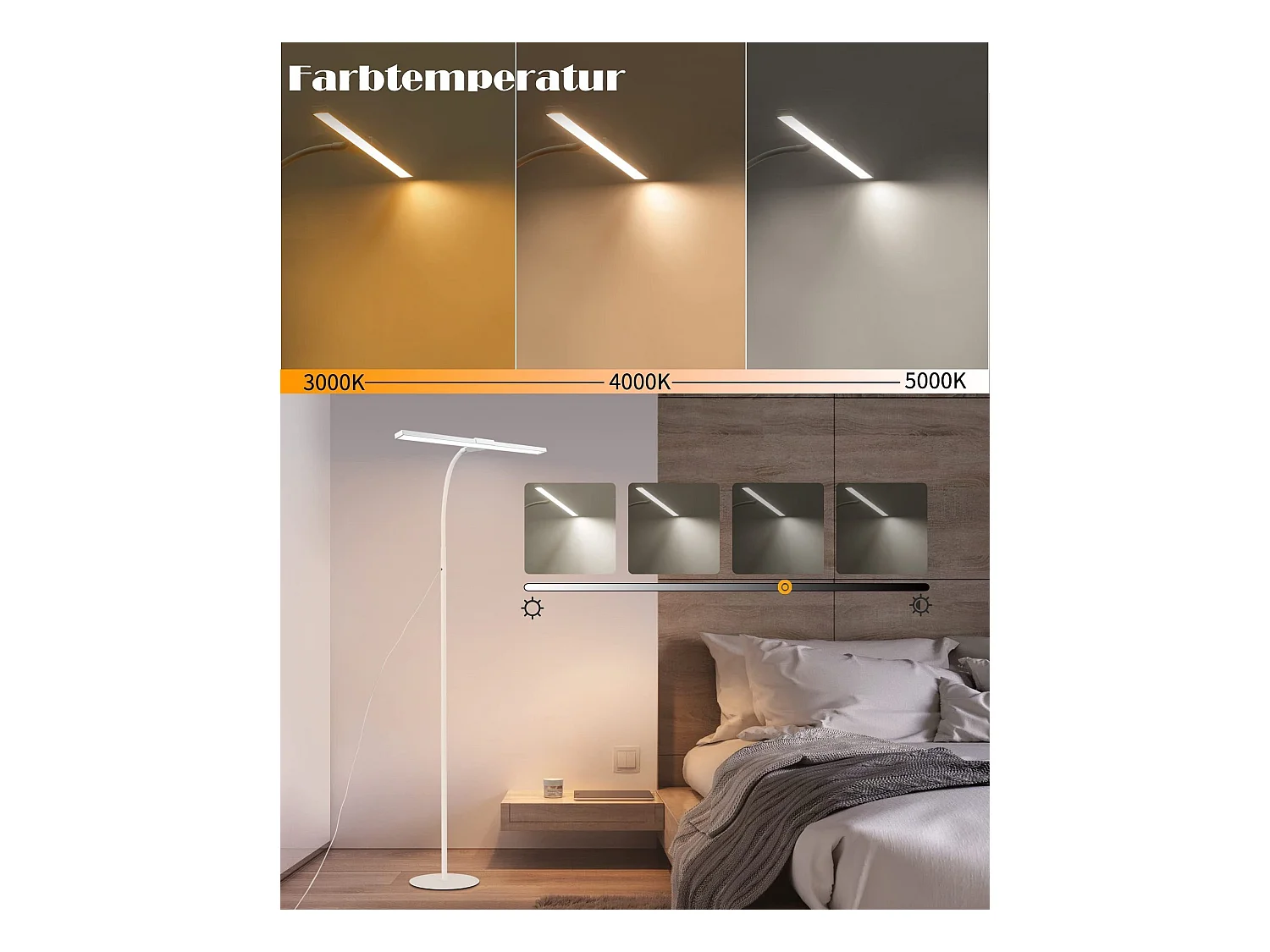 NETTLIFE Lámpara de pie LED para sala de estar regulable - 156 CM  moderna con control táctil de 10 W con temporizador con cuello de cisne ajustable