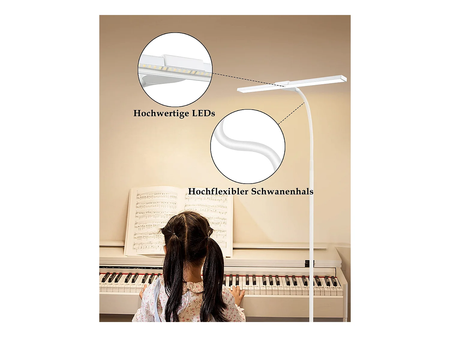 NETTLIFE Lámpara de pie LED para sala de estar regulable - 156 CM  moderna con control táctil de 10 W con temporizador con cuello de cisne ajustable