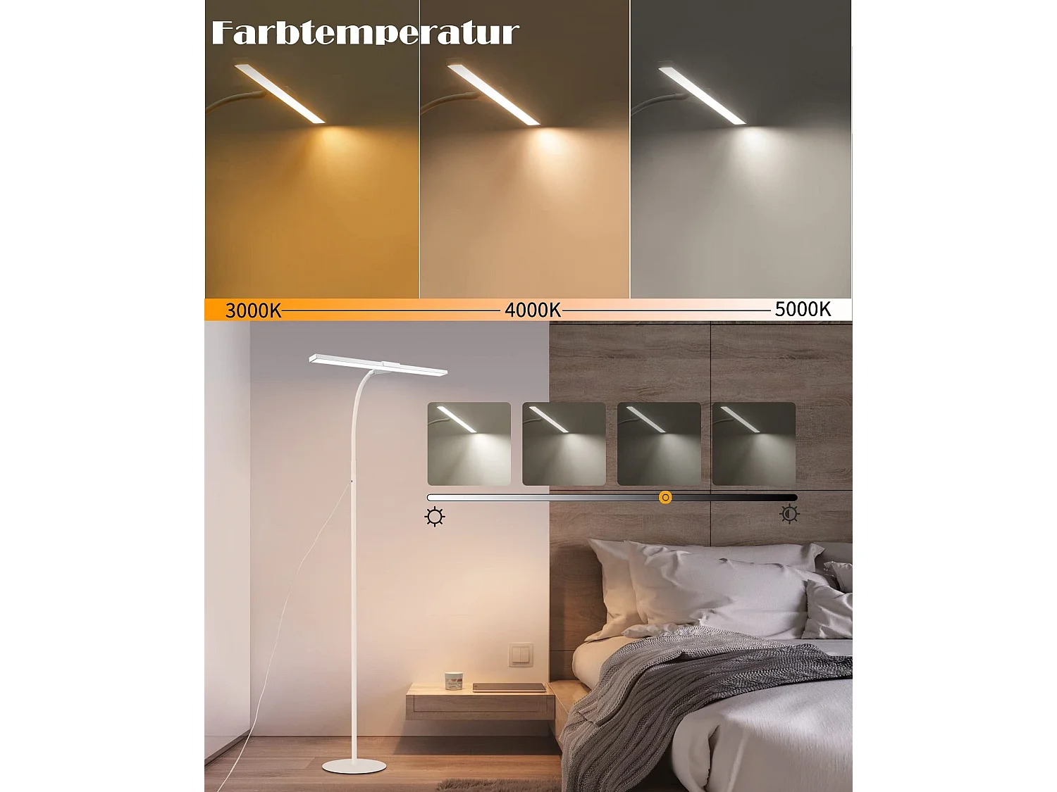 NETTLIFE Lámpara de pie LED para sala de estar regulable - 156 CM  moderna con control táctil de 10 W con temporizador con cuello de cisne ajustable