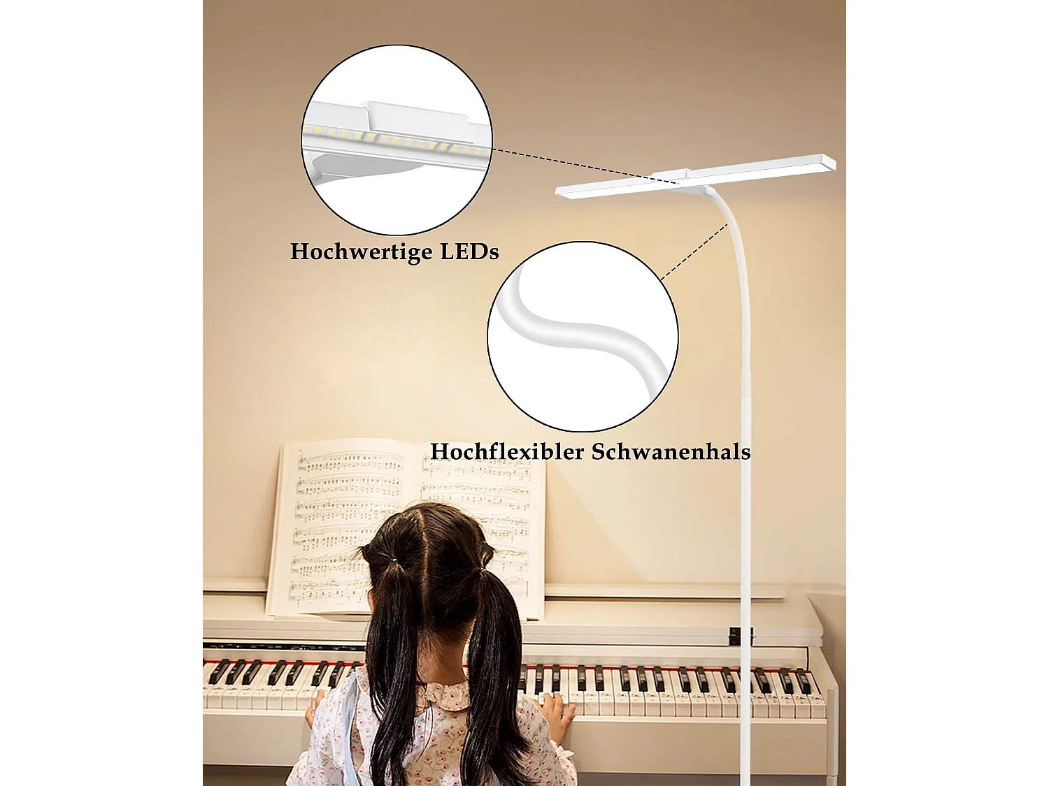 NETTLIFE Lámpara de pie LED para sala de estar regulable - 156 CM  moderna con control táctil de 10 W con temporizador con cuello de cisne ajustable