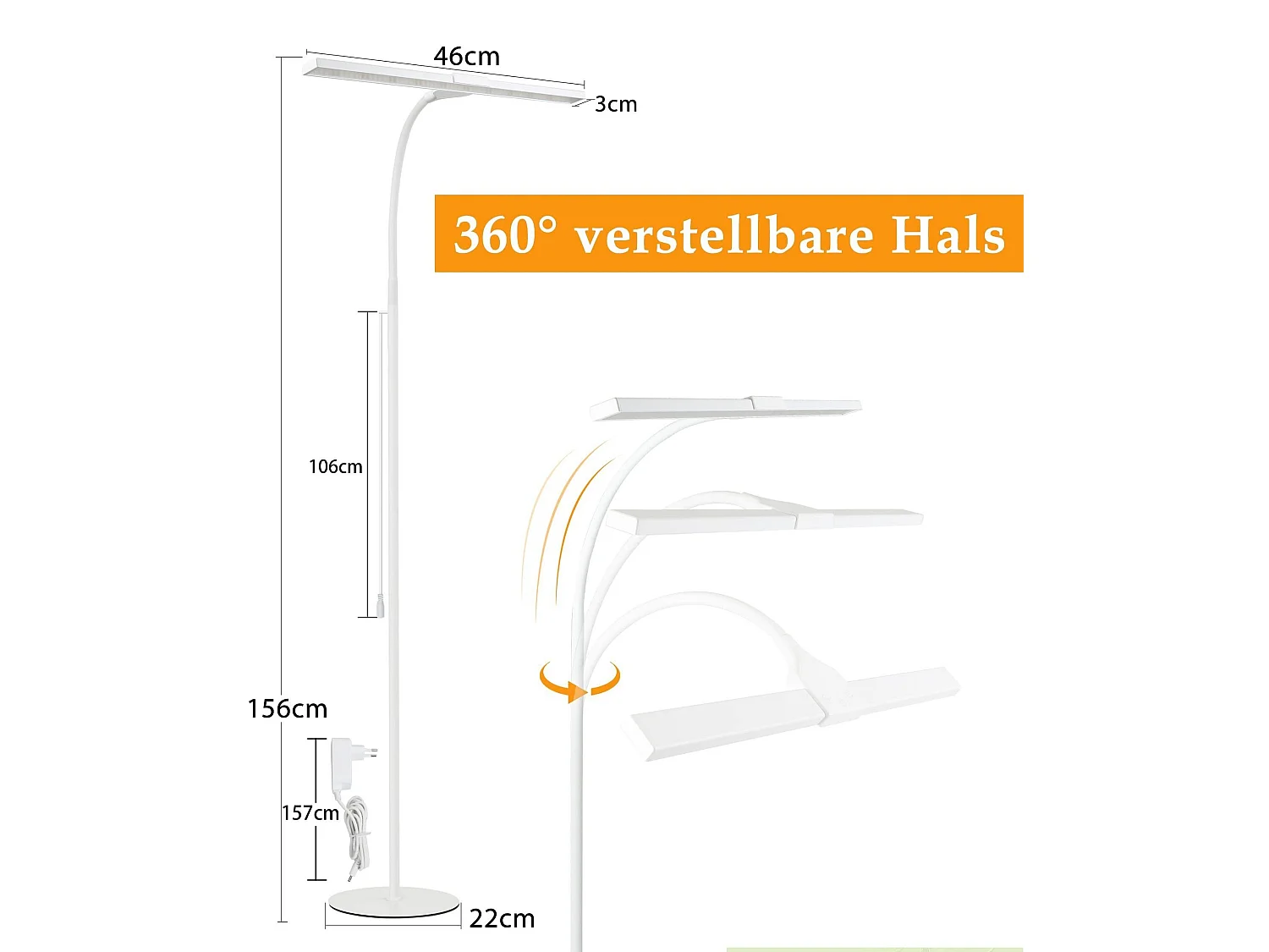 NETTLIFE Lámpara de pie LED para sala de estar regulable - 156 CM  moderna con control táctil de 10 W con temporizador con cuello de cisne ajustable