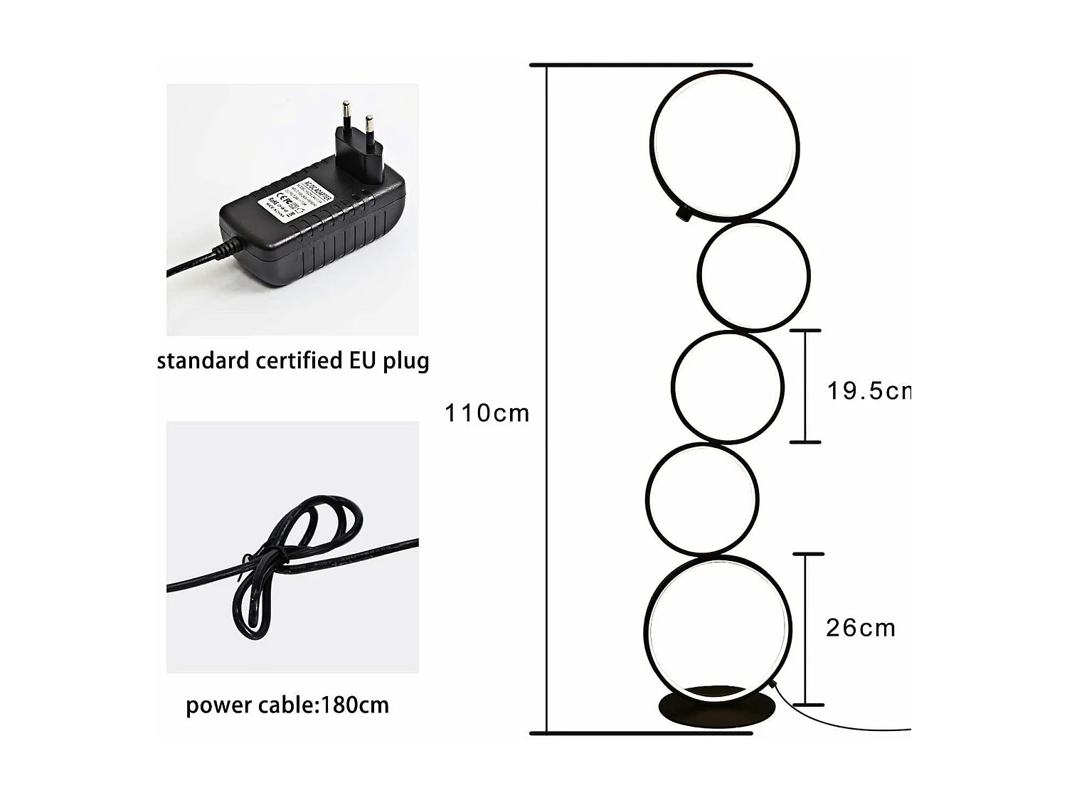 NETTLIFE Nowoczesna lampa podłogowa LED Ściemnialna 32 W Lampa podłogowa z przełącznikiem dotykowym Ciepła biel 3000 K Aluminium Pierścień z 5 płomieniami