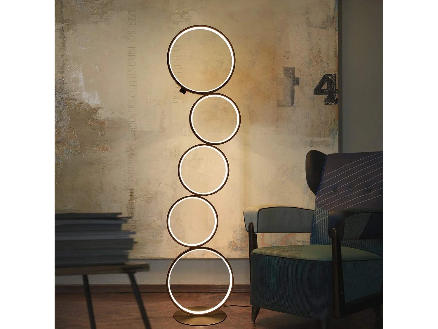 NETTLIFE Nowoczesna lampa podłogowa LED Ściemnialna 32 W Lampa podłogowa z przełącznikiem dotykowym Ciepła biel 3000 K Aluminium Pierścień z 5 płomieniami